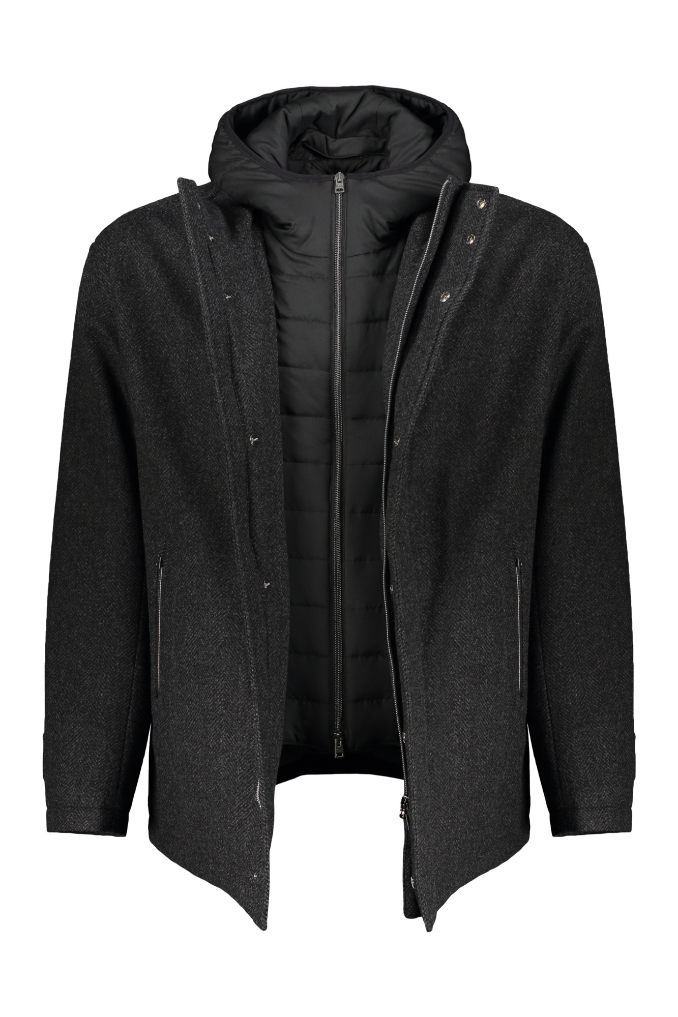 Herno Minimalist Virgin Wool Jacket With High Collar In Black