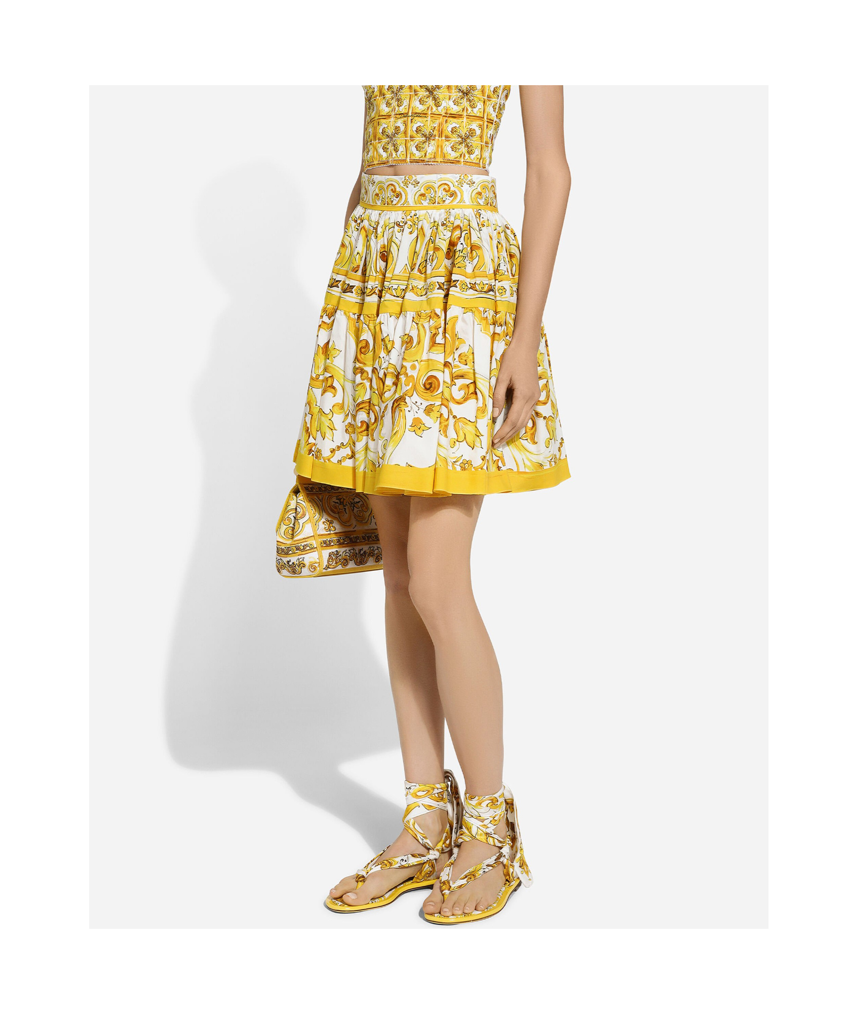 Shop Dolce & Gabbana Majolica-print Pleated Skirt In Yellow