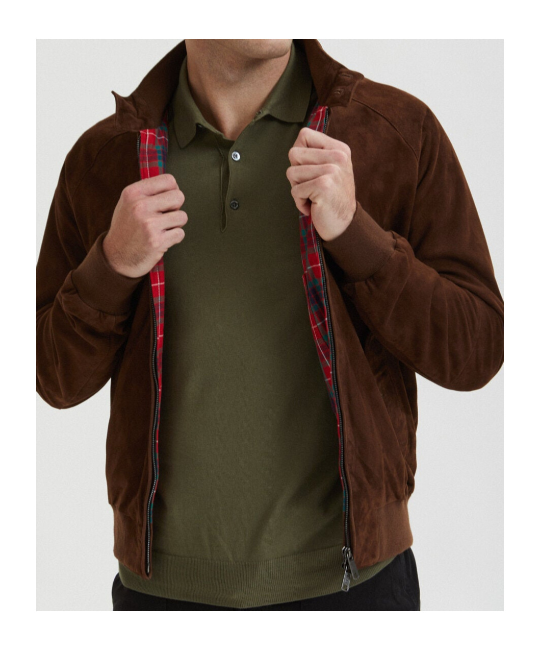 Baracuta Zip-up Suede Leather Jacket In Red