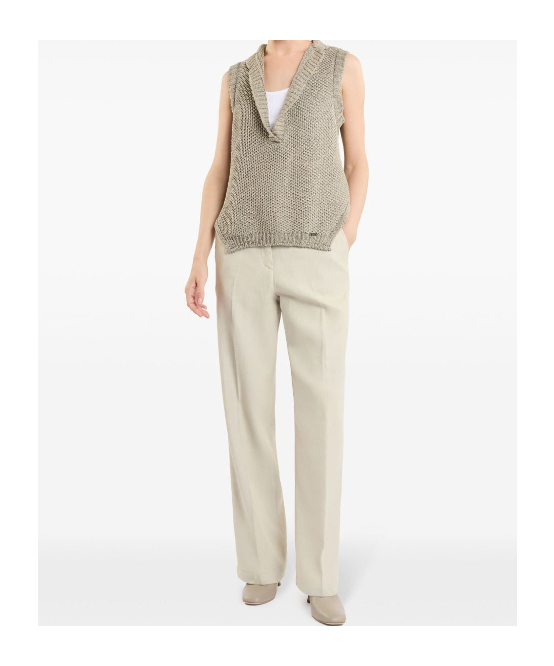 Fay Knitted Cotton Vest With Side Slits In Nude