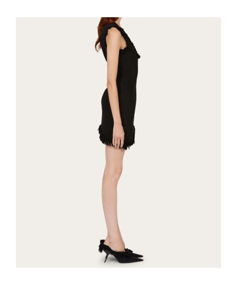 Ferragamo Raw-edge Sleeveless Denim Mini Curve Dress In Black