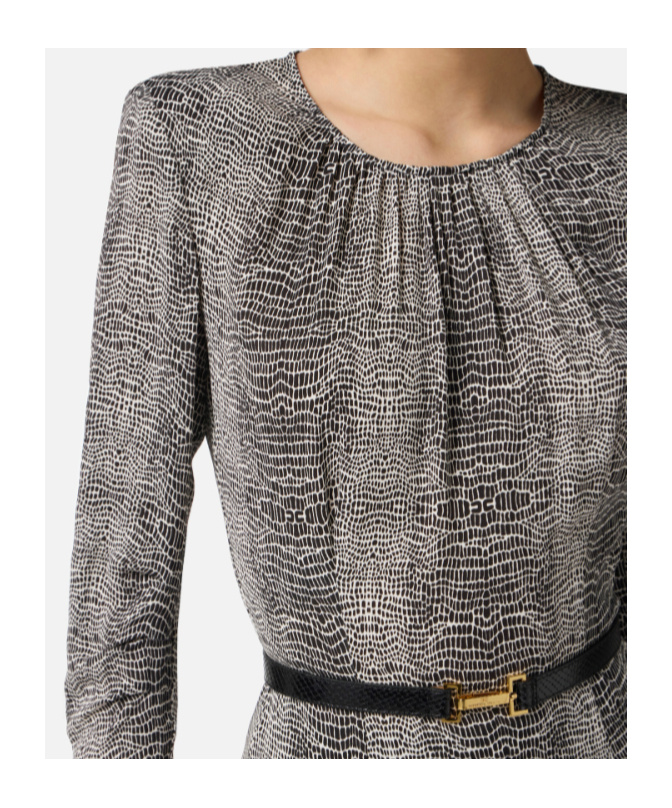 Elisabetta Franchi Python-print Belted Asymmetric Dress In Gray