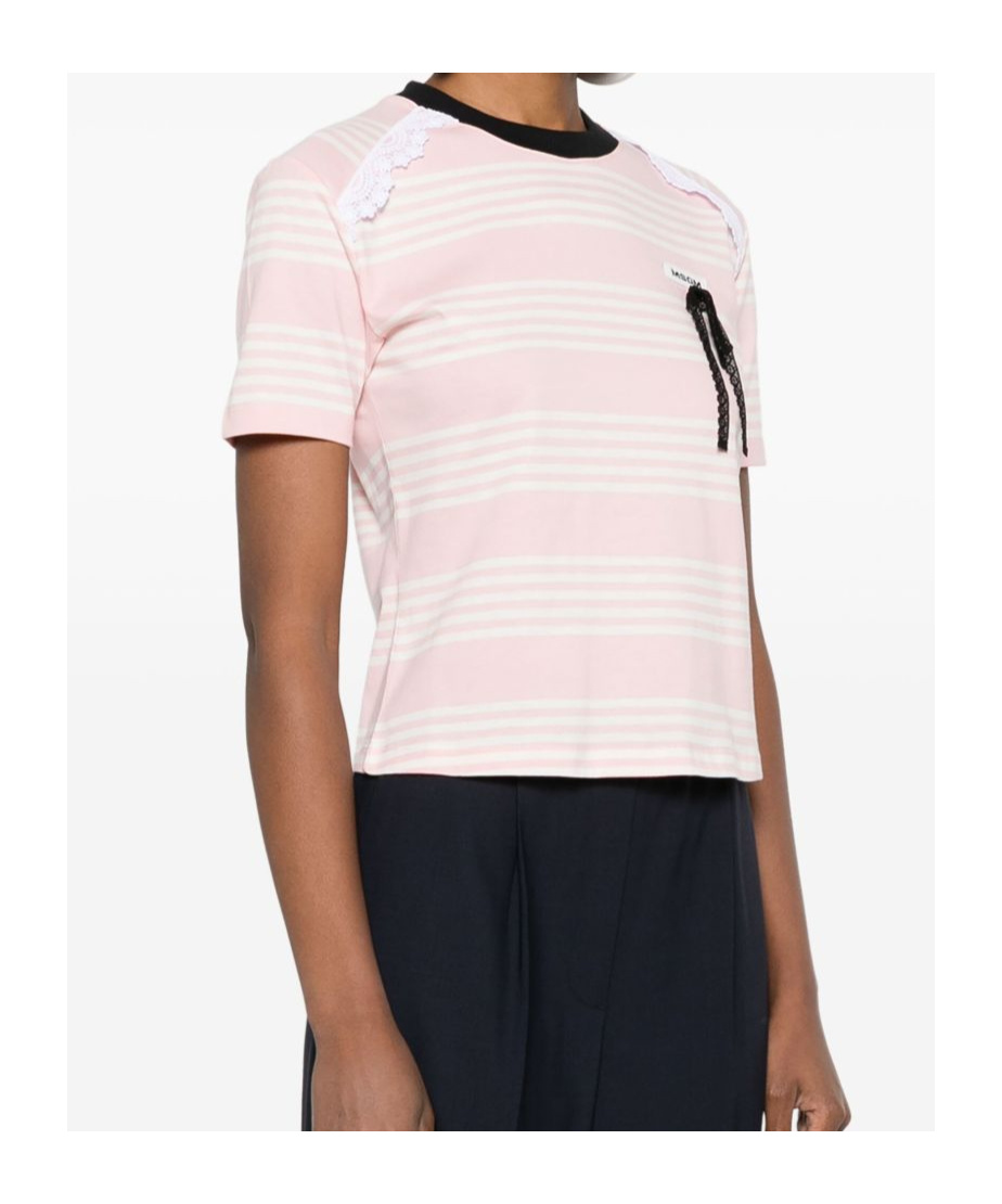 Msgm White And Pink Striped Cotton T-shirt With Bow In Pink