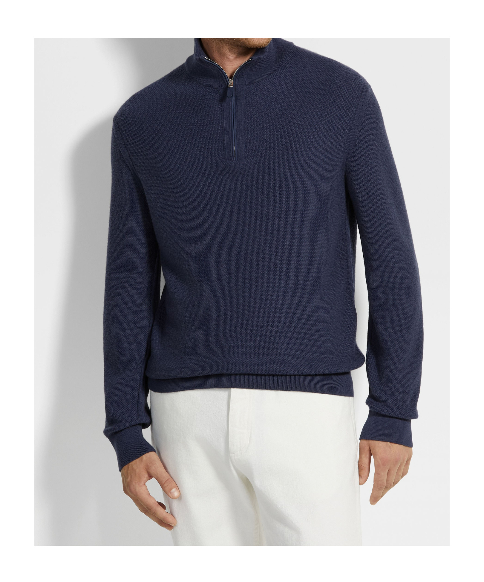 Zegna Cashseta Knit Polo With Ribbed Cuffs And Hem In Blue