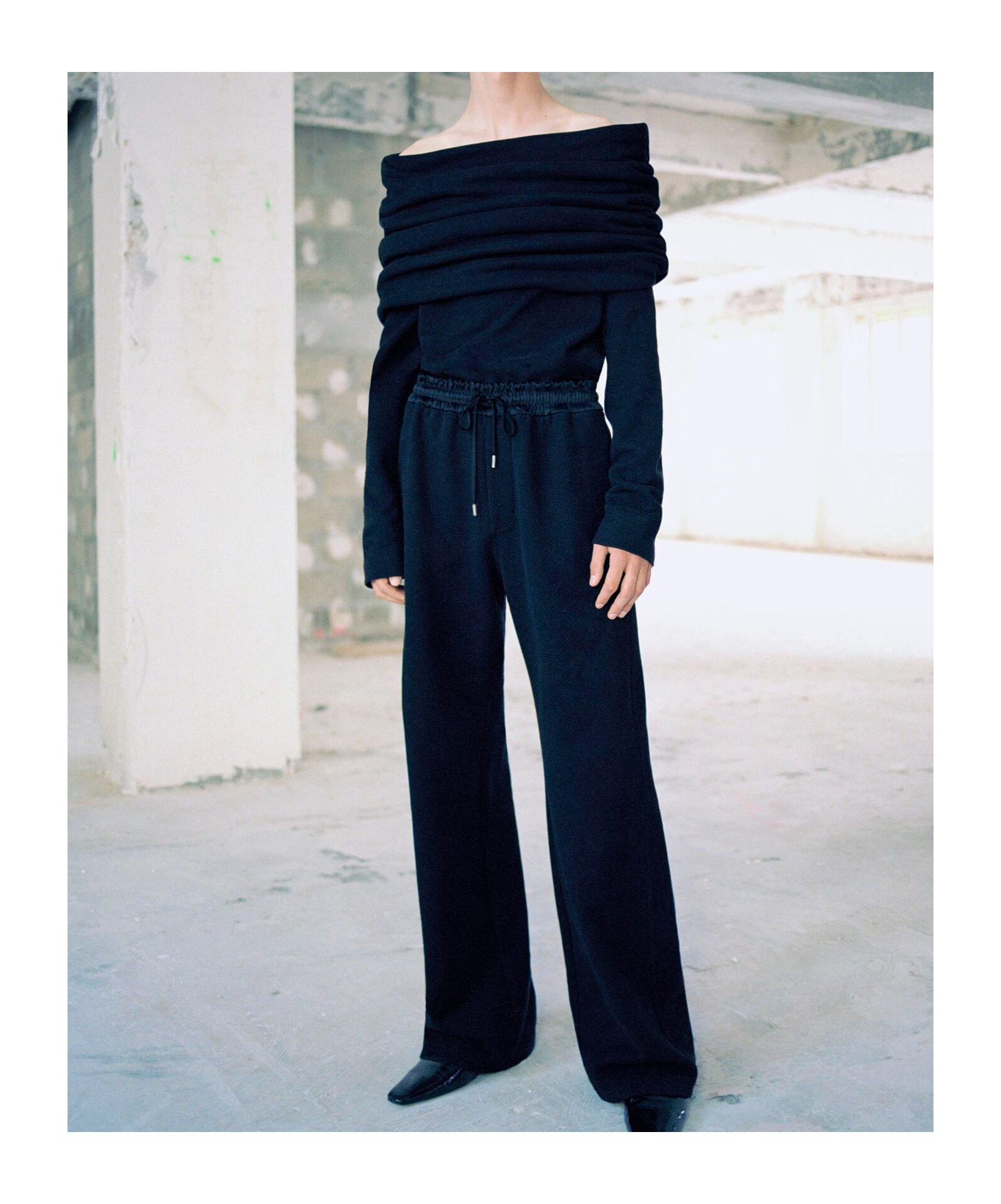 Saint Laurent Drawstring Wide Leg Pants In Black