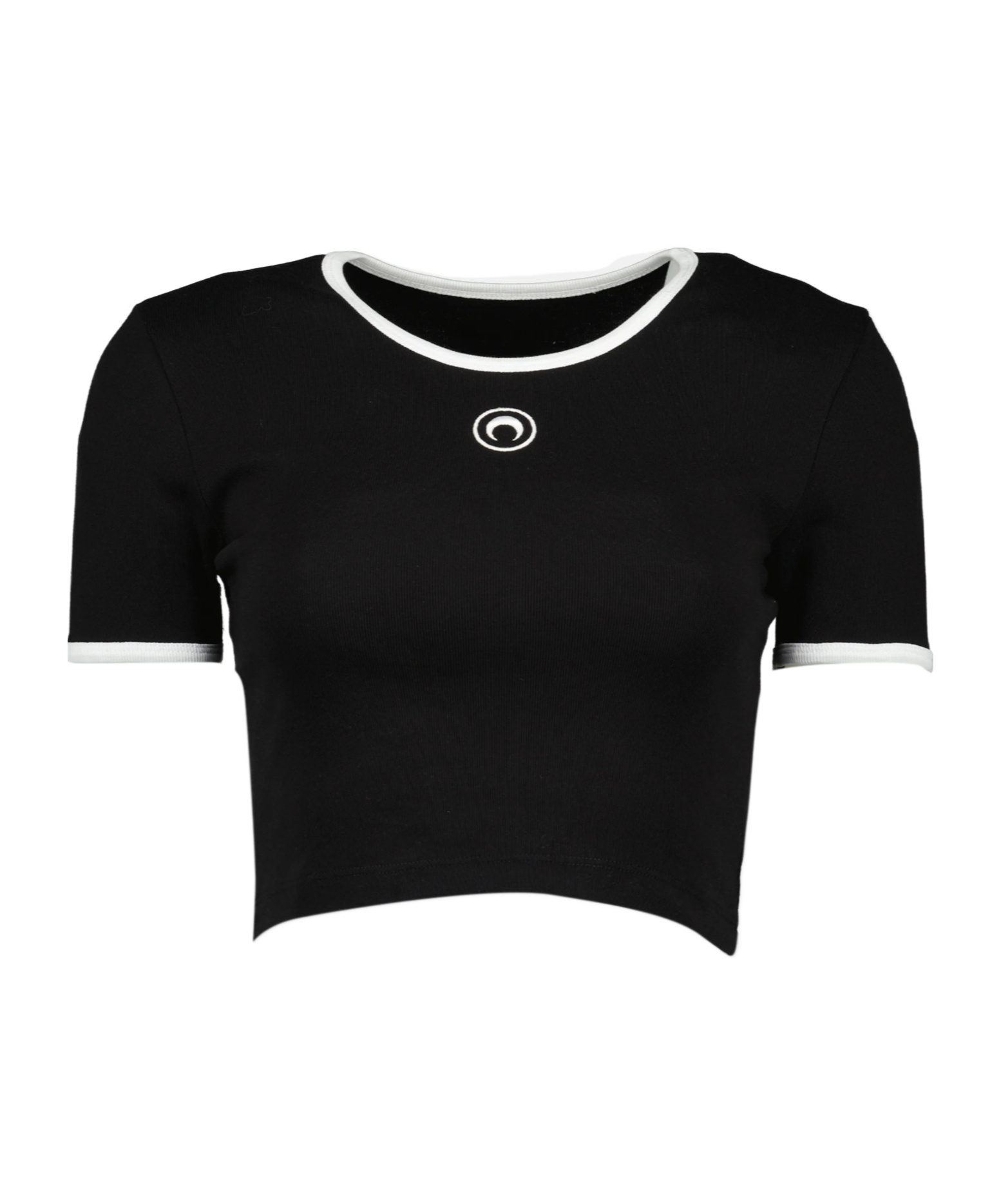 Marine Serre Women Black Cropped Crewneck T-shirt With Logo Embroidery On The Front In Cotton Woman In Multi