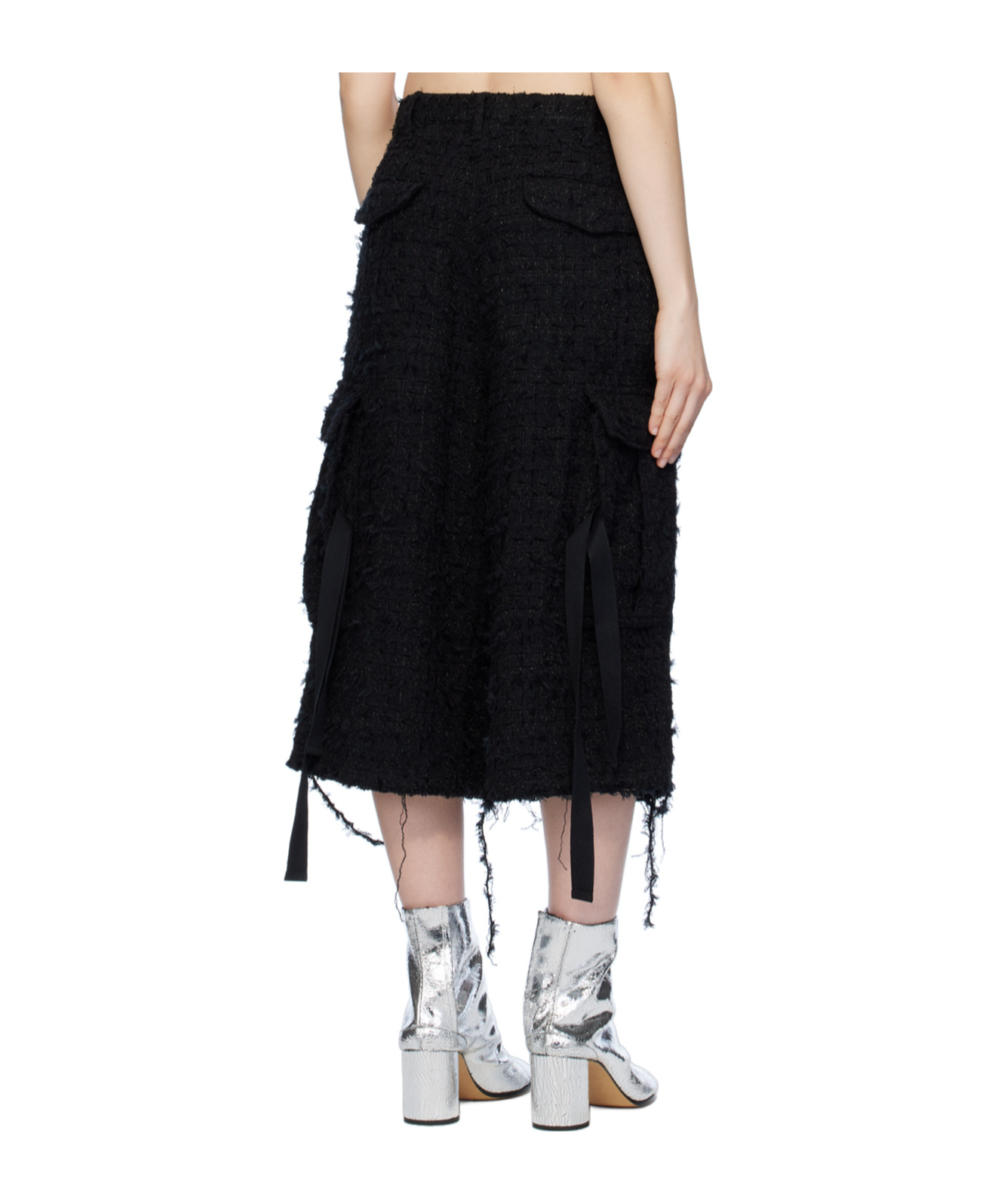 Doublet Raw-cut Tweed Cargo Shorts In Black