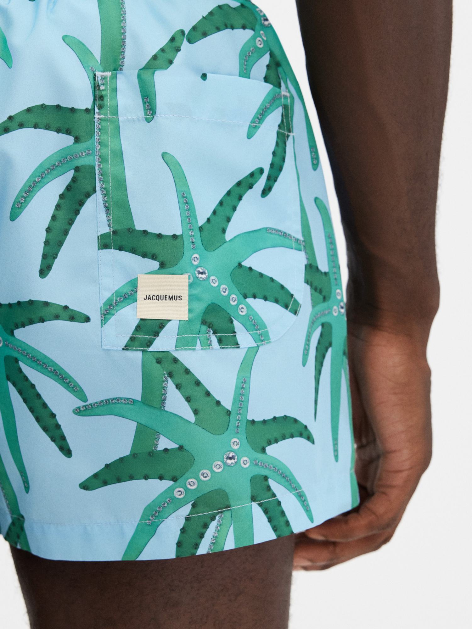 Jacquemus Le Maillot Puntini Light Blue Swimsuit With Elastic Waist And All-over Print In Tech Fabric Man In Blue
