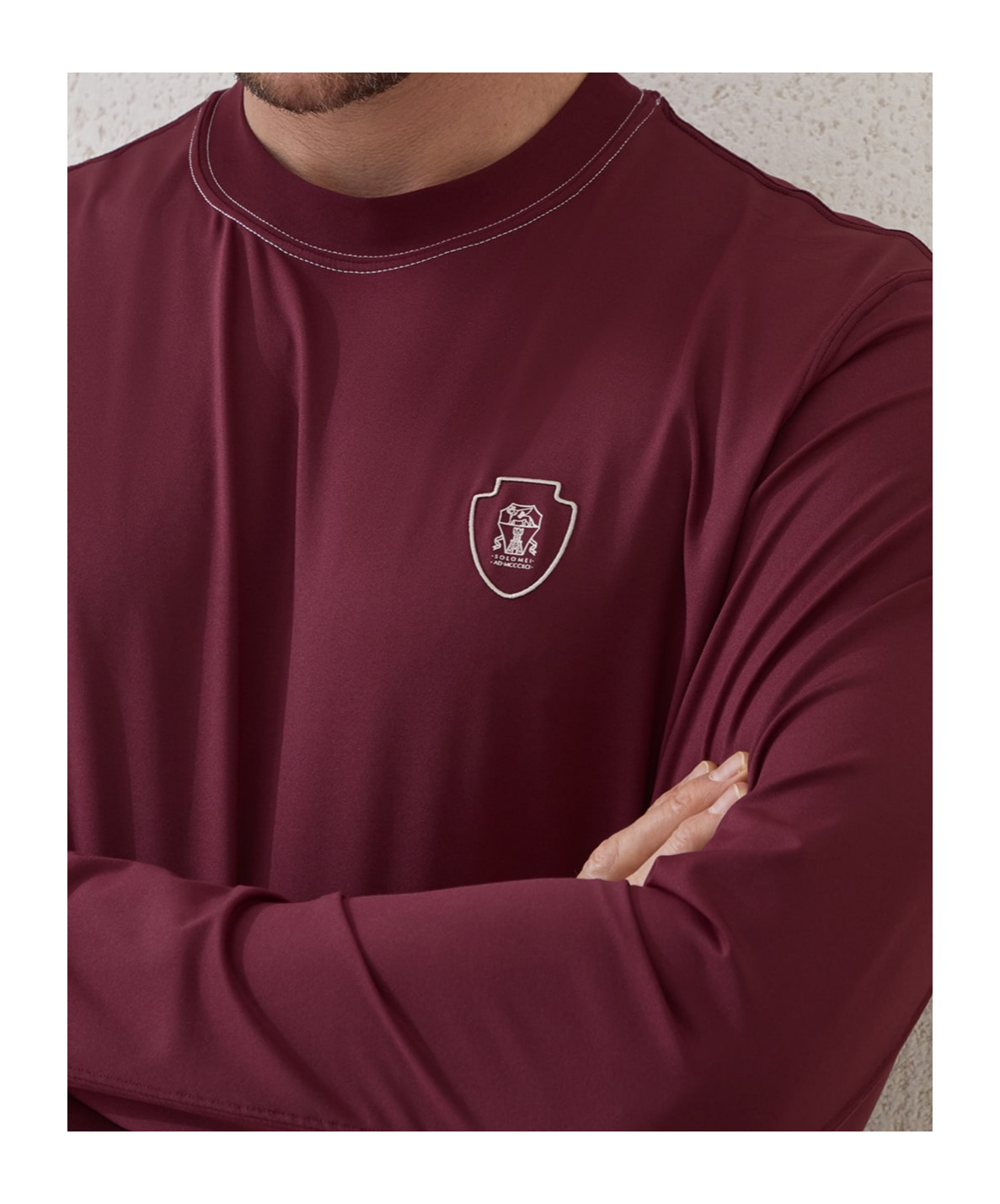 Brunello Cucinelli Comfort Nylon Long Sleeve T-shirt With Logo In Burgundy
