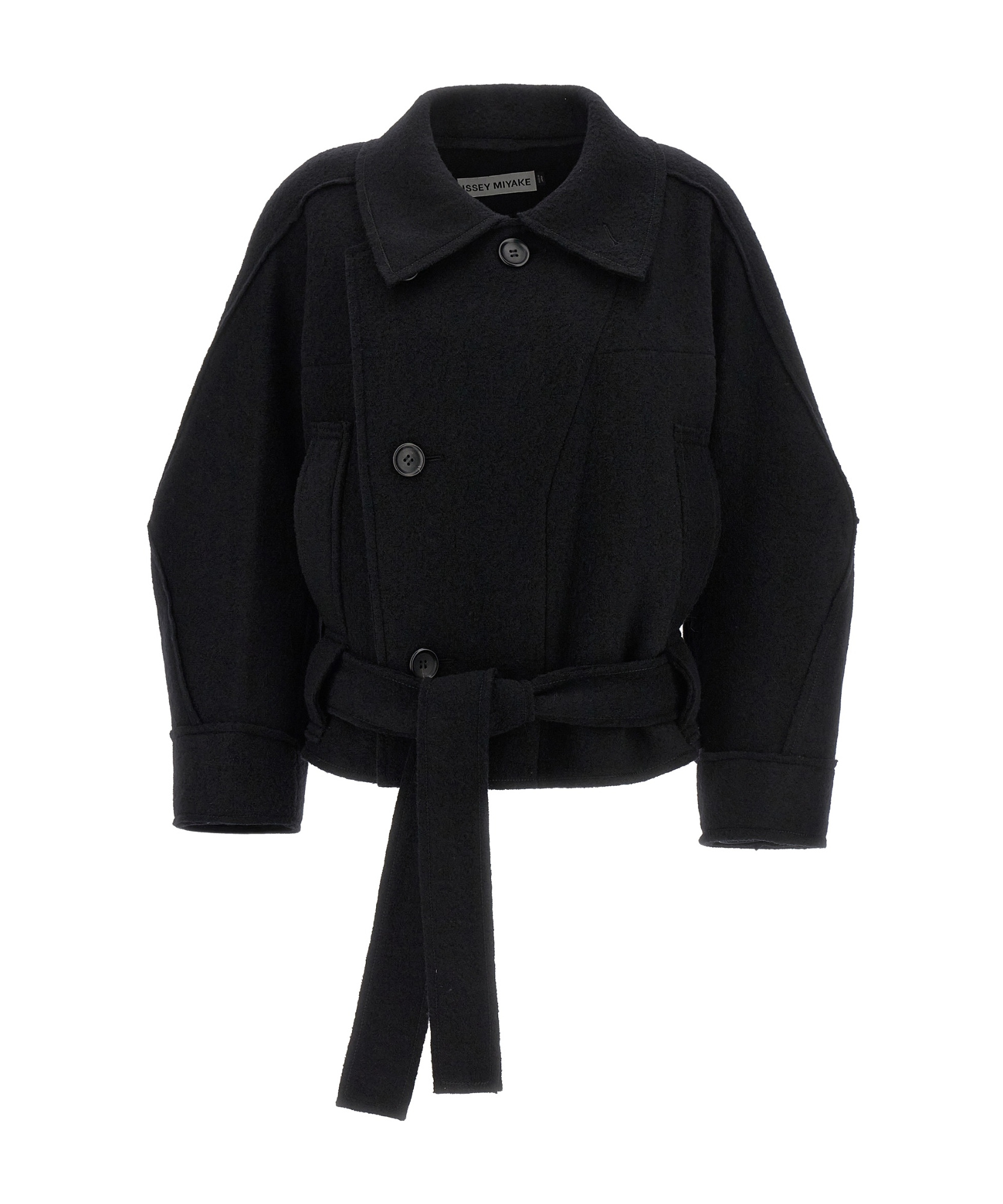 Shop Issey Miyake Out Of A Cube Cropped Coat In Black