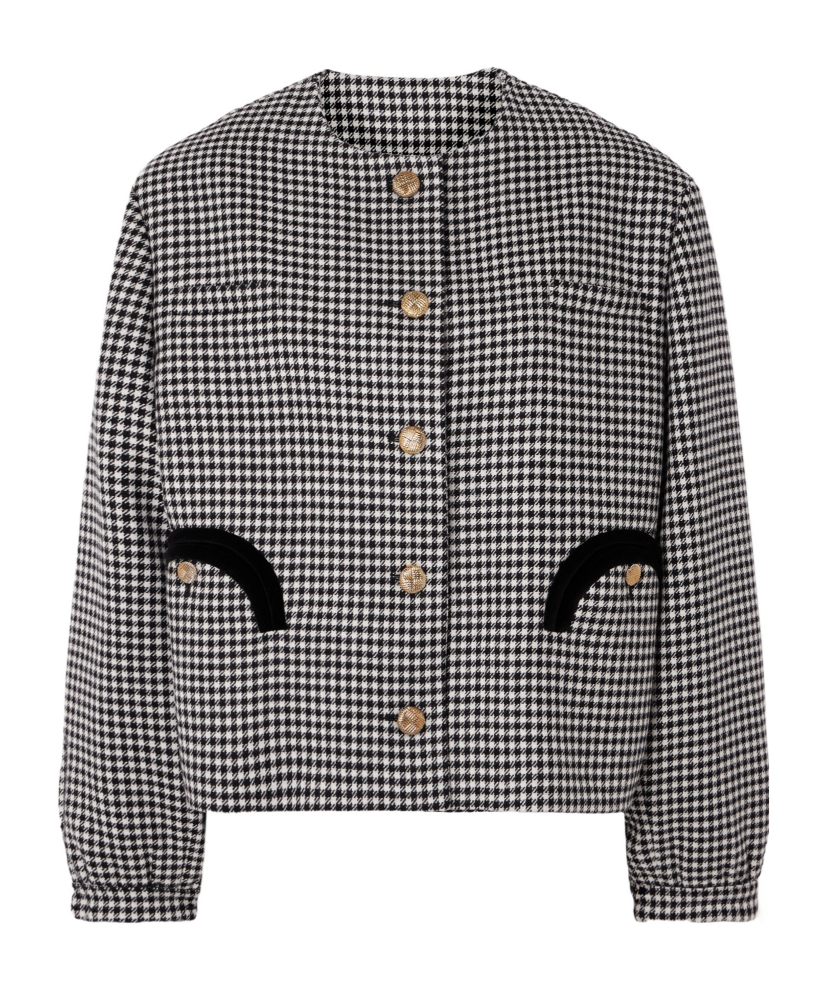 Blazé Milano Gliss Velvet-trimmed Houndstooth Wool Jacket In Black