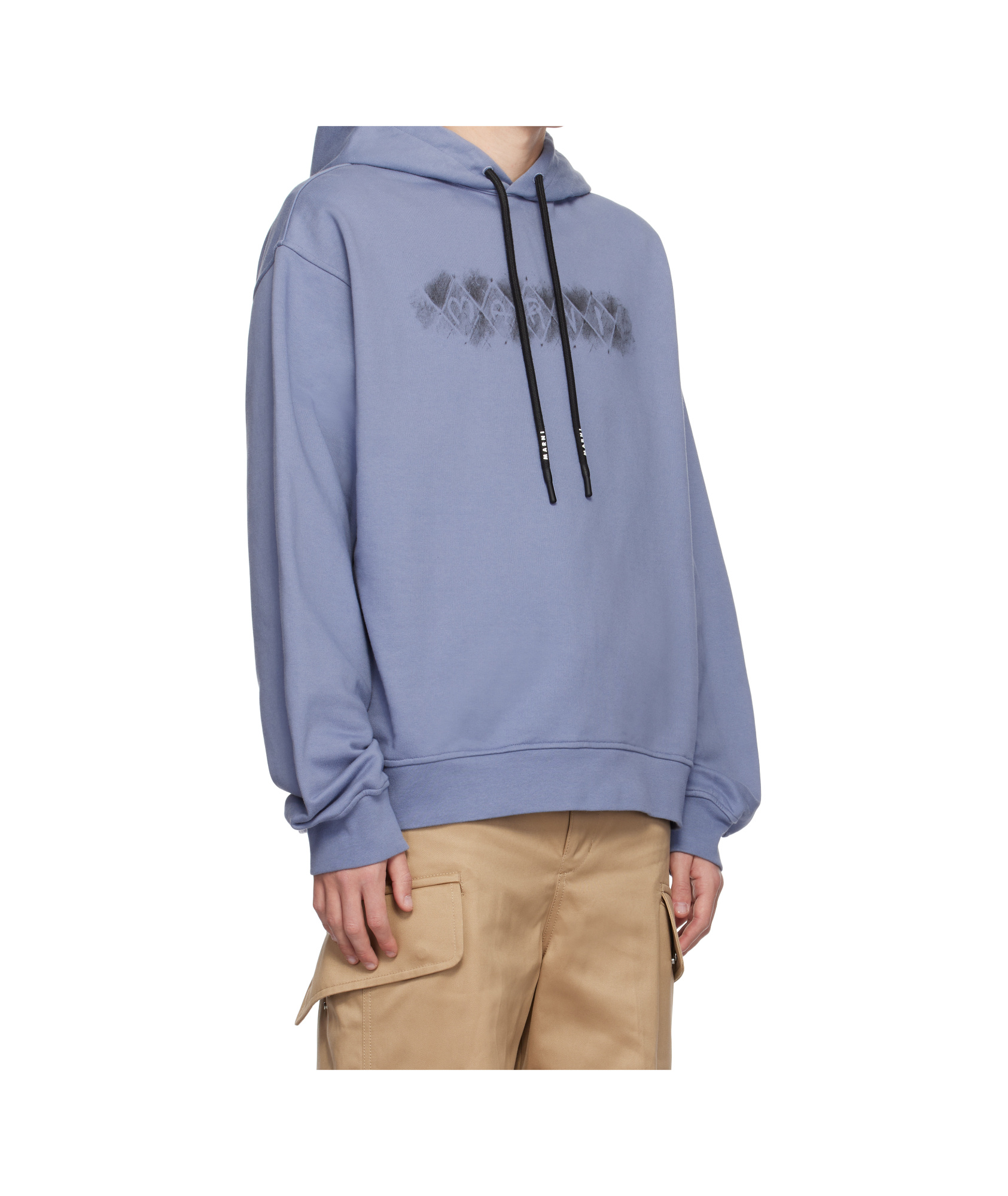 Marni Blue Argyle Logo Hoodie In Blue
