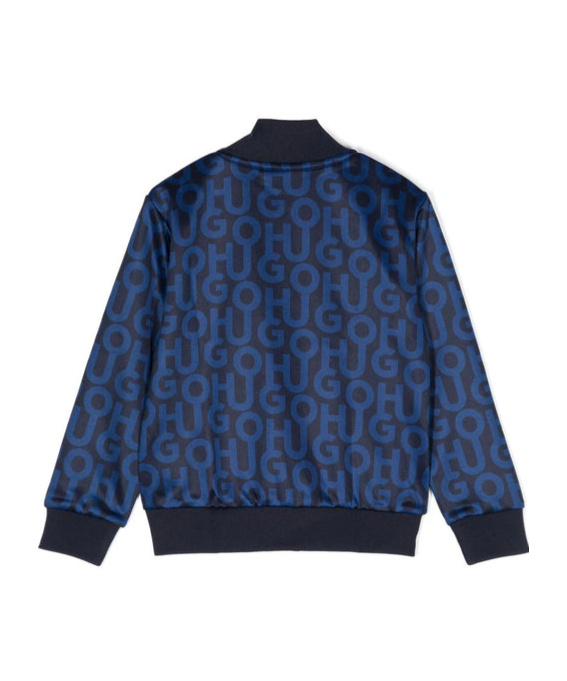 Hugo Boss Logo-print Zip-up Bomber Jacket In Blue