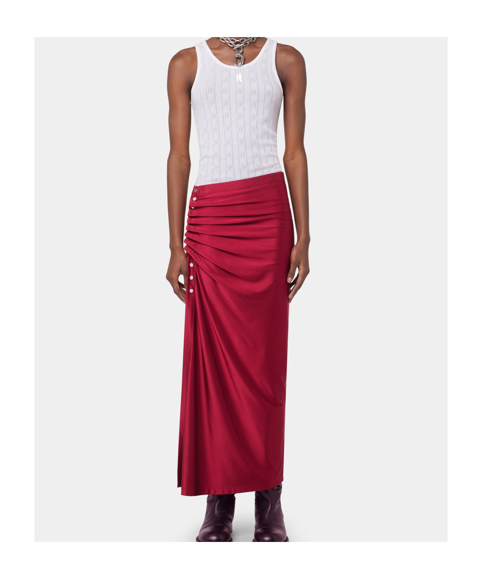 Rabanne Gathered Jersey Midi Skirt In Scarlet Red In Red