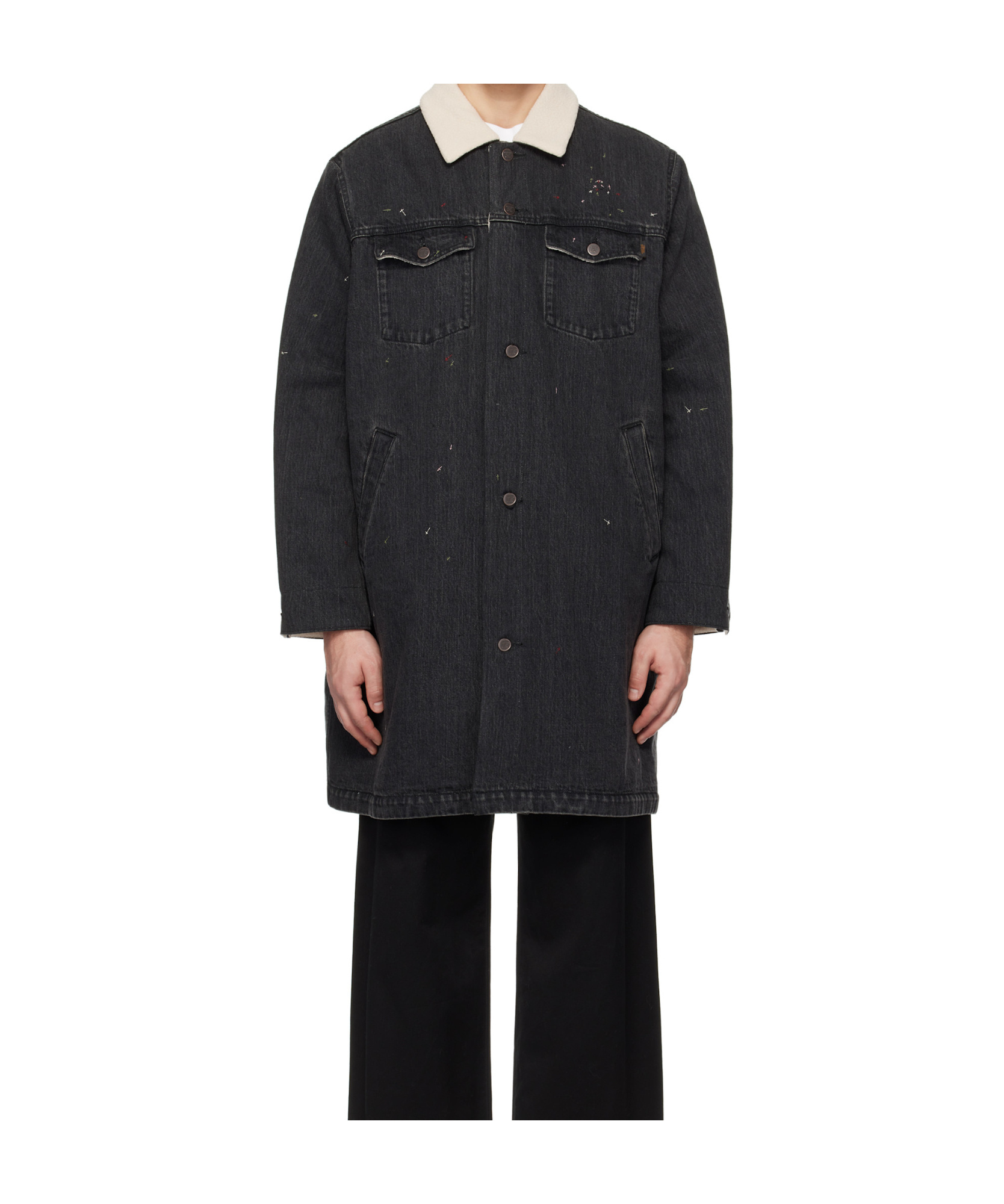 Undercover Black Sherpa Fleece-lined Denim Coat In Black