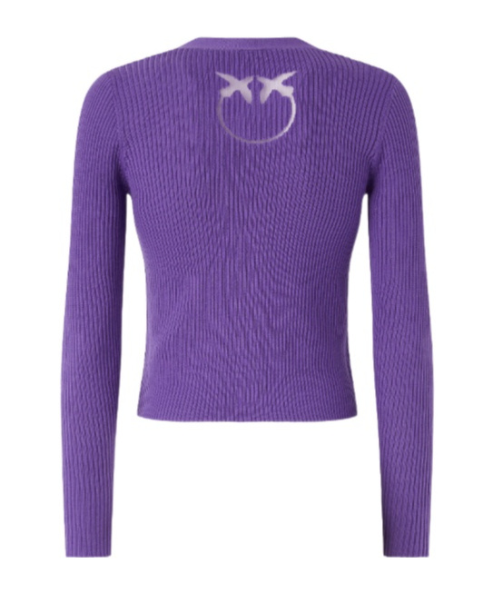 Pinko Rib-knit Cardigan With Love Birds Logo In Purple