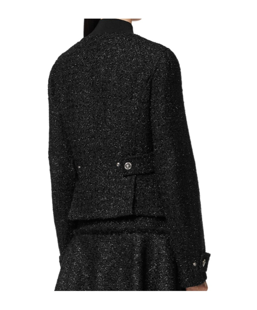 Versace Medusa Head Single-breasted Tweed Jacket In Black