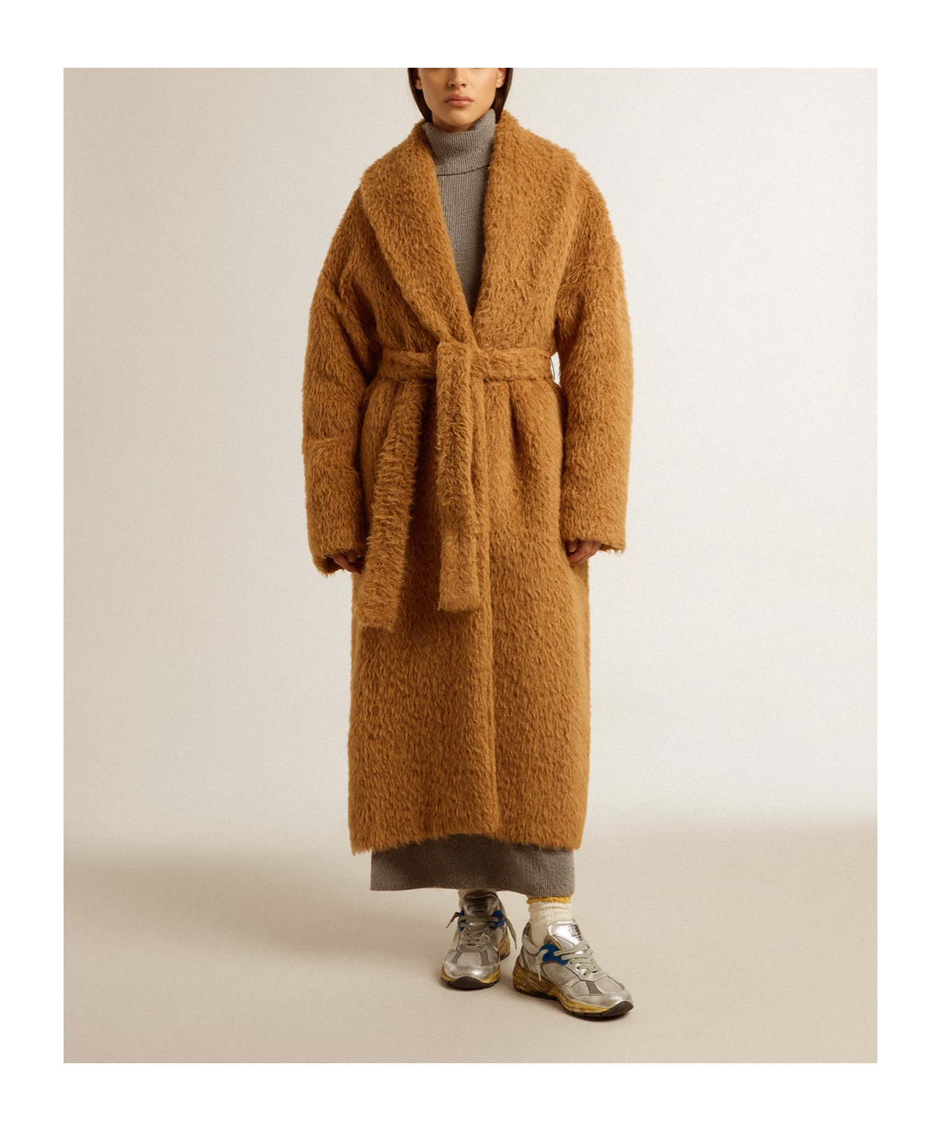 Golden Goose Belted Over Coat In Brown