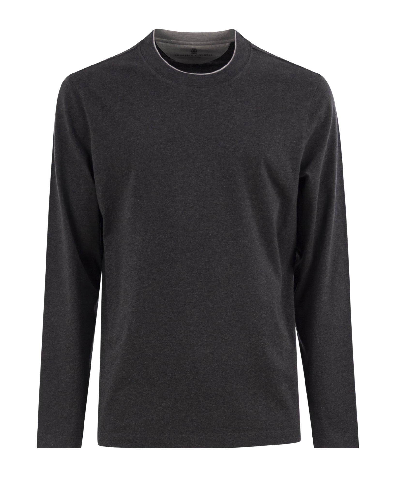 Brunello Cucinelli Men Crew-neck Cotton Jersey T-shirt With Long Sleeves In Black