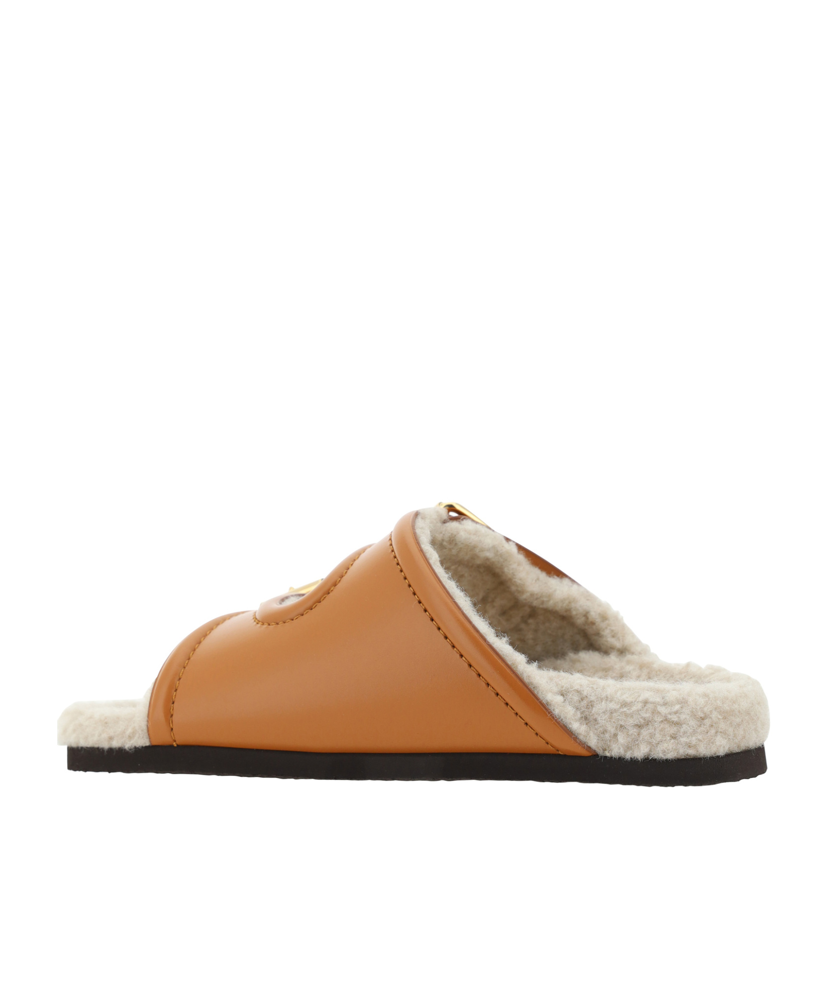 Valentino Women's Double Buckle Fleece Lined Sandals In Brown