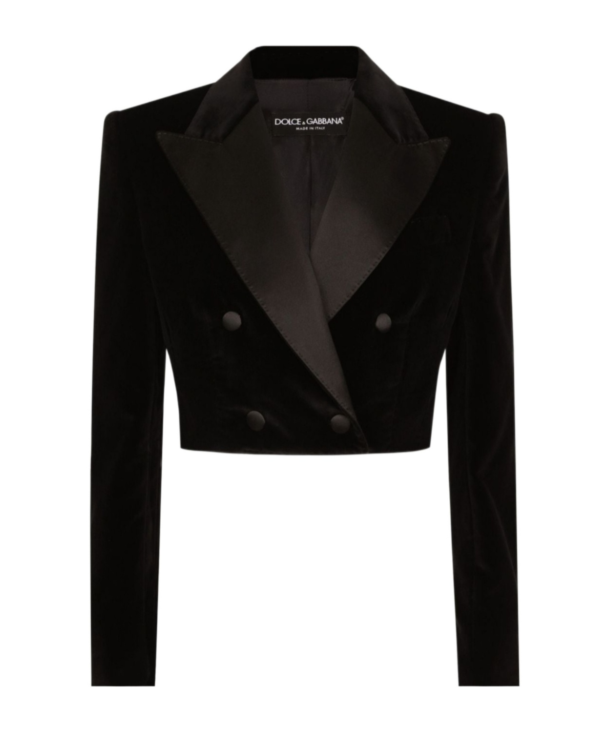 Dolce & Gabbana Cropped Cotton-blend Tuxedo Jacket In Black