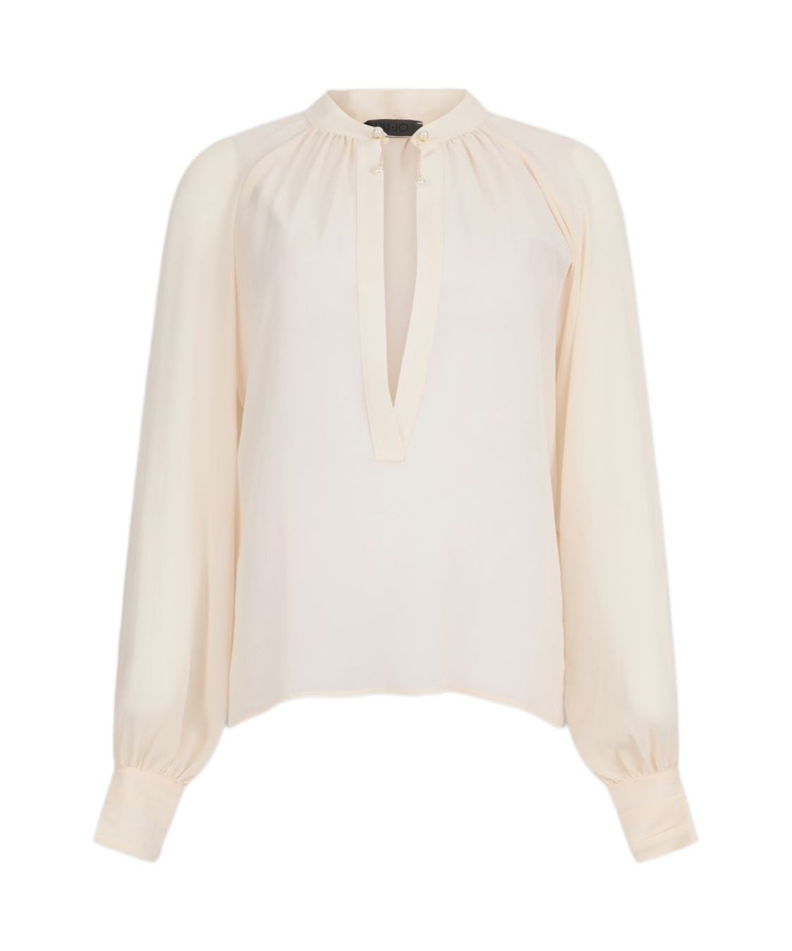 Liu •jo Bow Collar Button Charm Keyhole Pleated Sheer In White