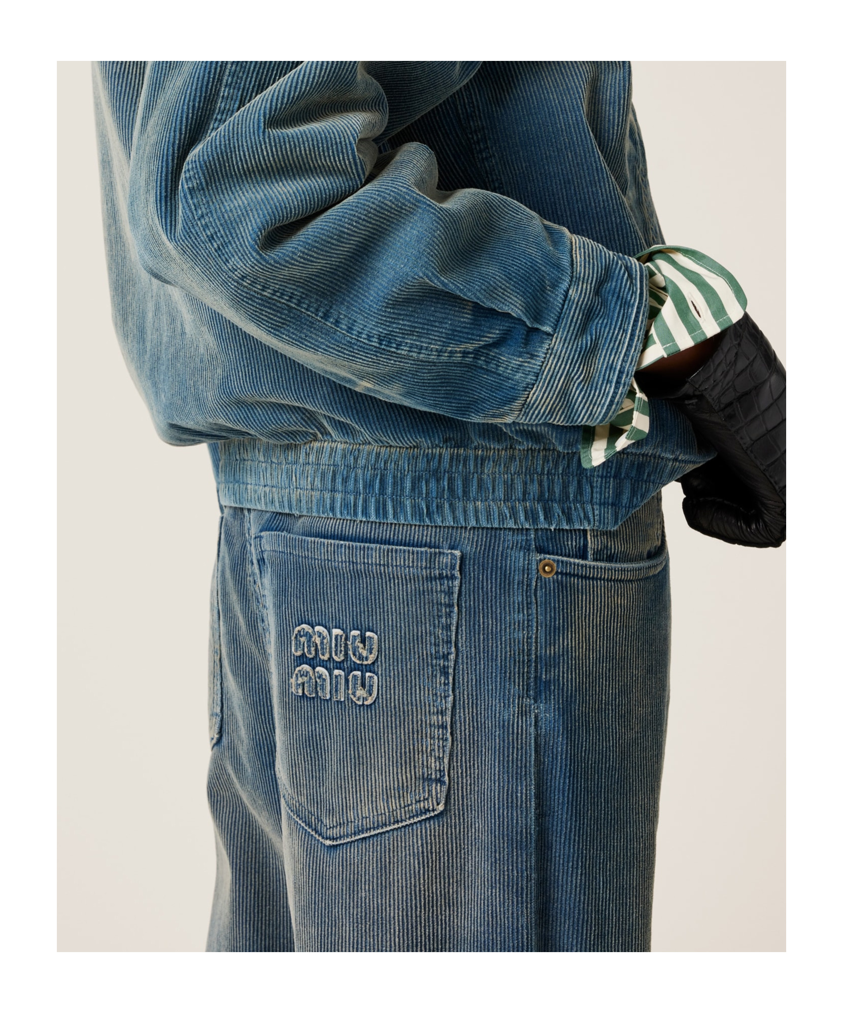 Miu Miu Logo-patch Trousers In Blue