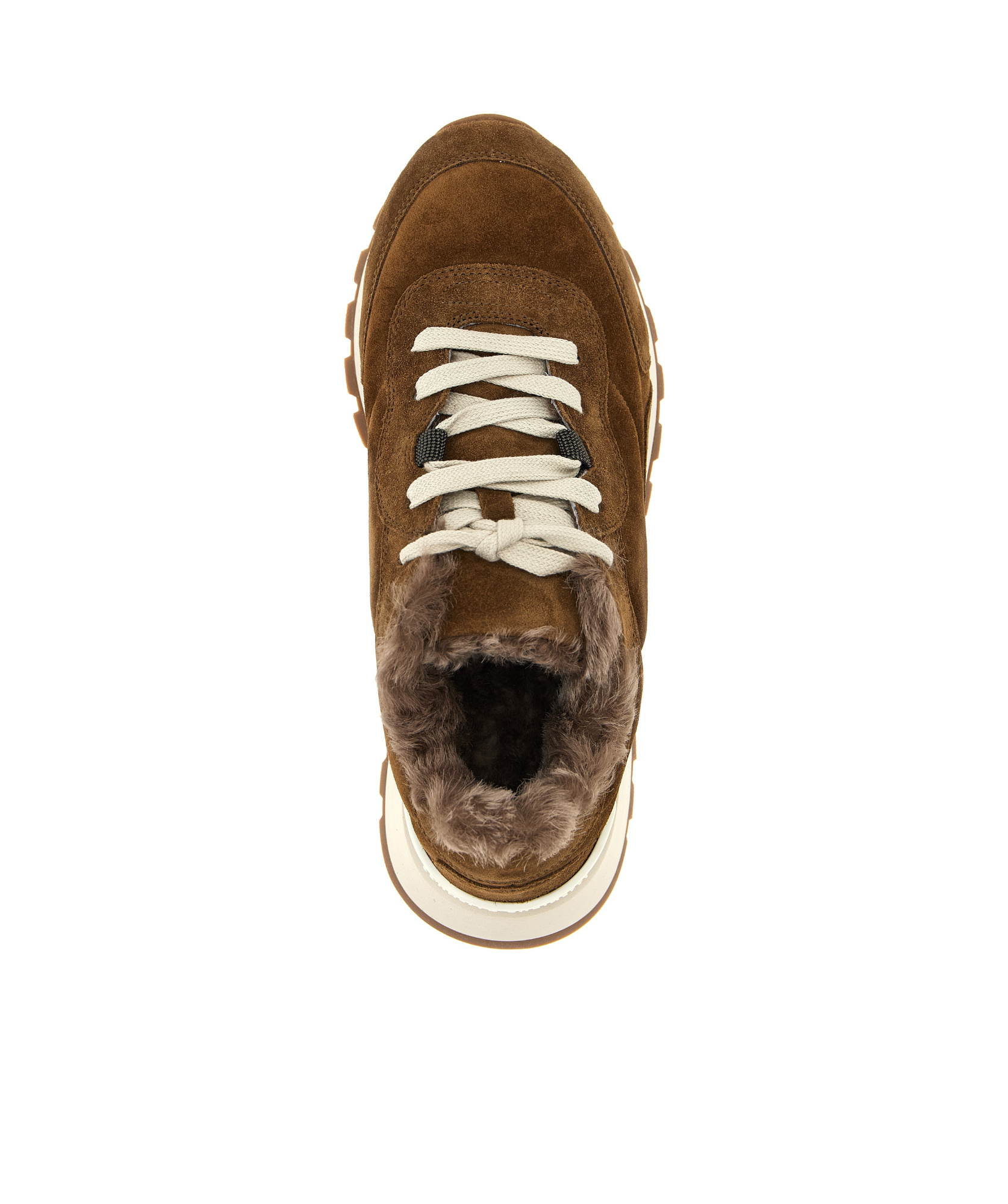 Brunello Cucinelli Runner Monili Suede And Canvas Sneakers In Nude