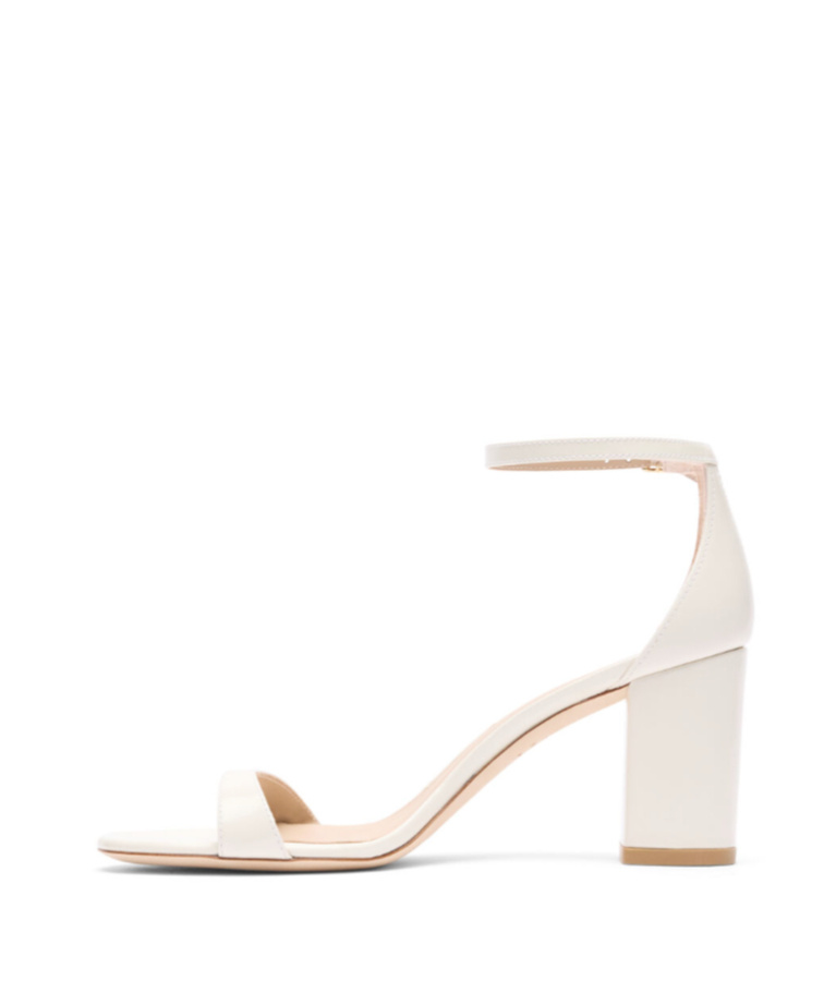 Stuart Weitzman Nudistcurve Metallic Leather Block-heel Sandals In White