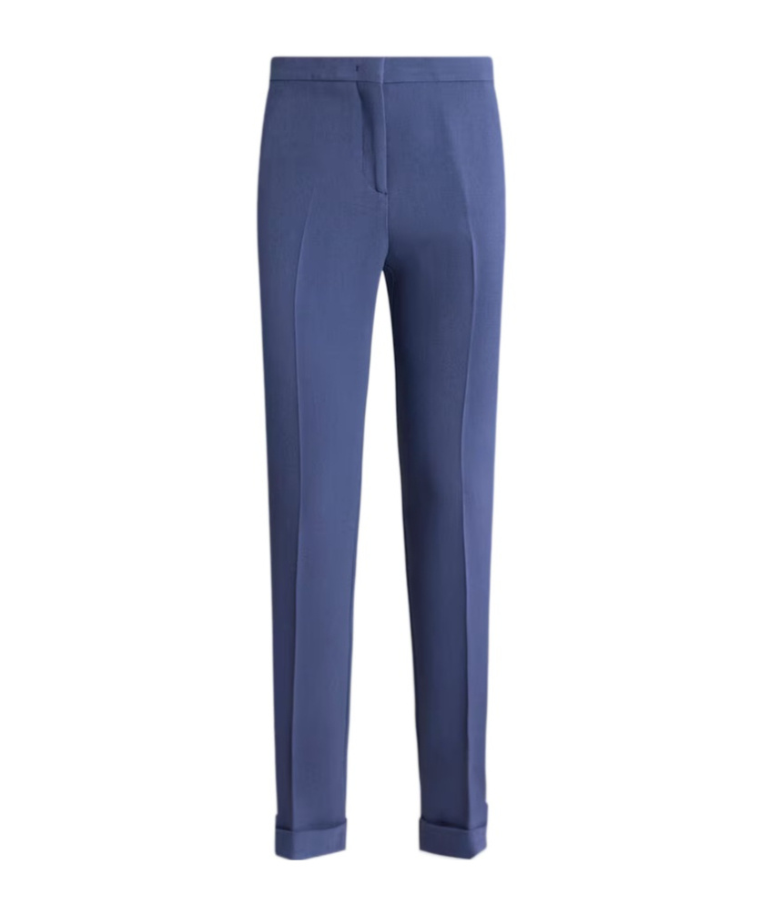 Etro Cady Cigarette Cuffed Trousers In Blue