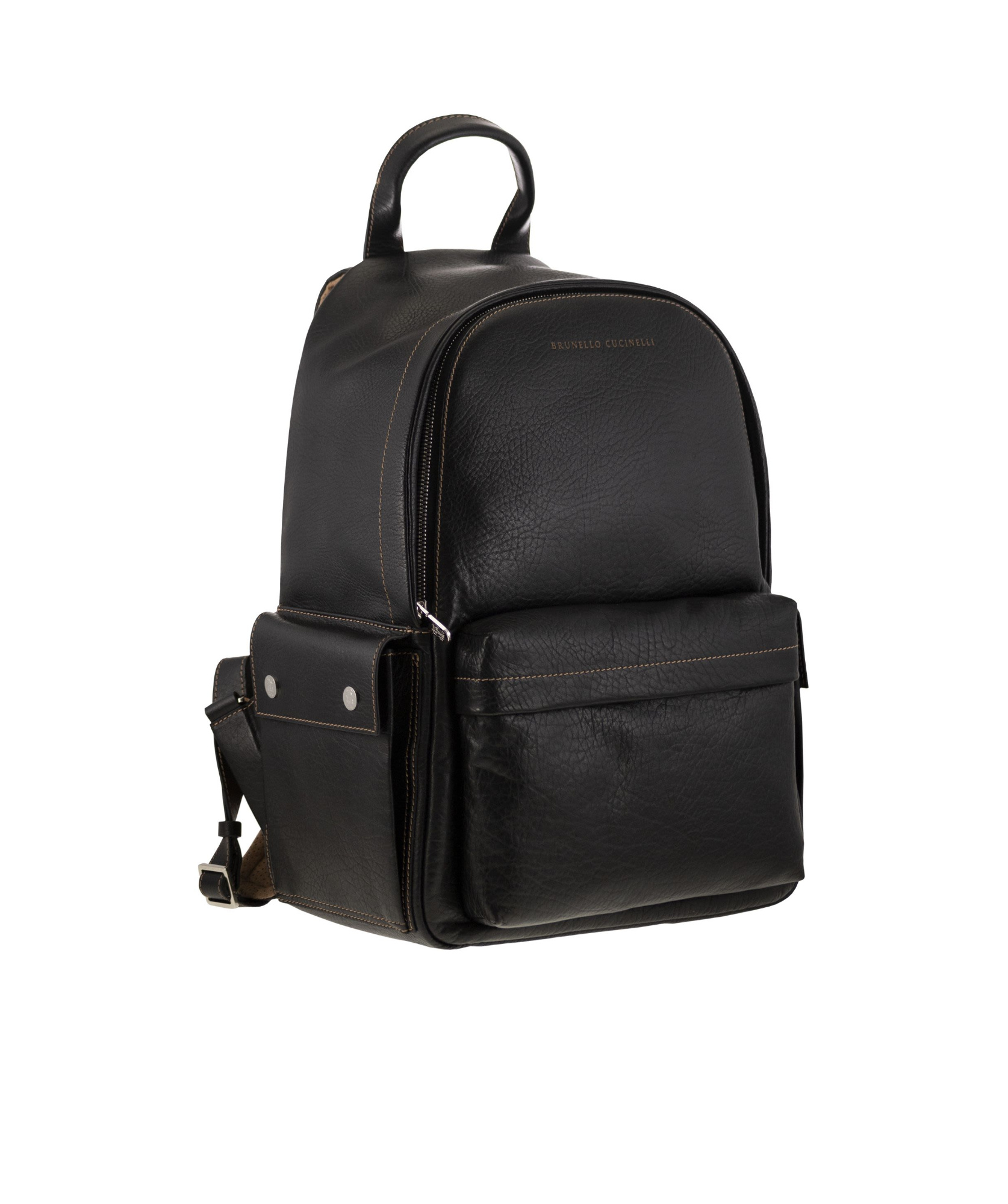Brunello Cucinelli Calfskin Backpack With Grain In Black