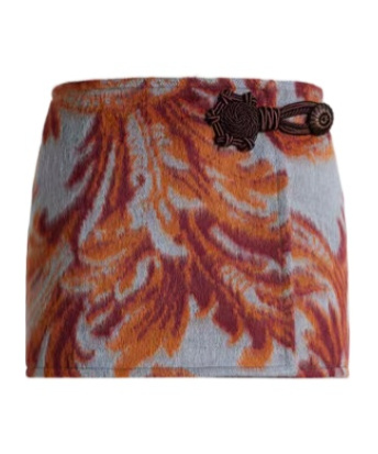 Etro Wool-blend Mini Skirt With Leafy Motif In Brown