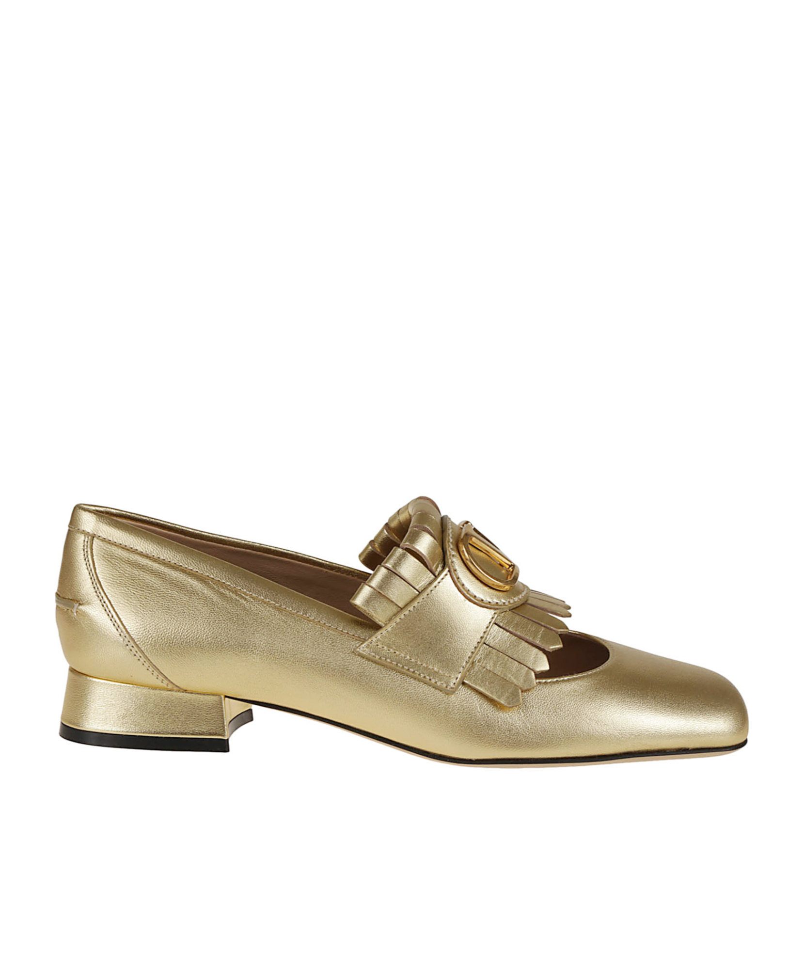 Valentino Block Heel Loafers With Gold Fringed Detail