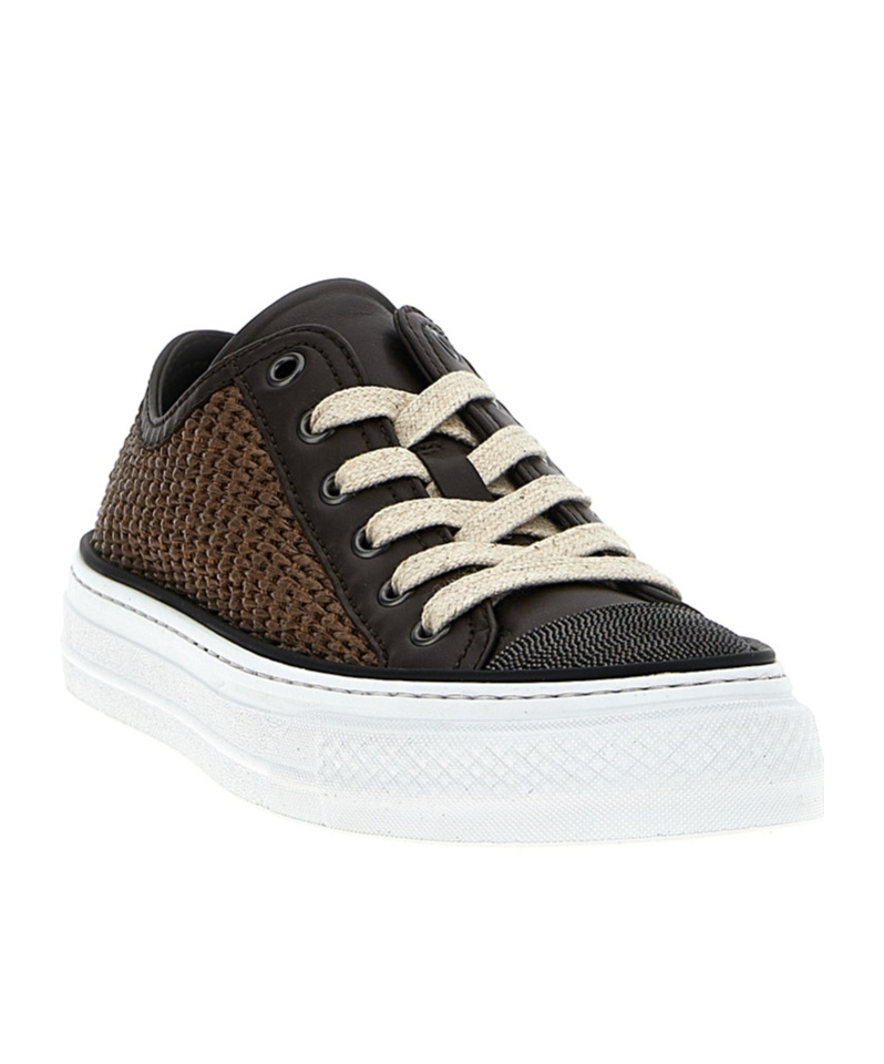 Brunello Cucinelli Luxe Woven Texture Sneakers In White