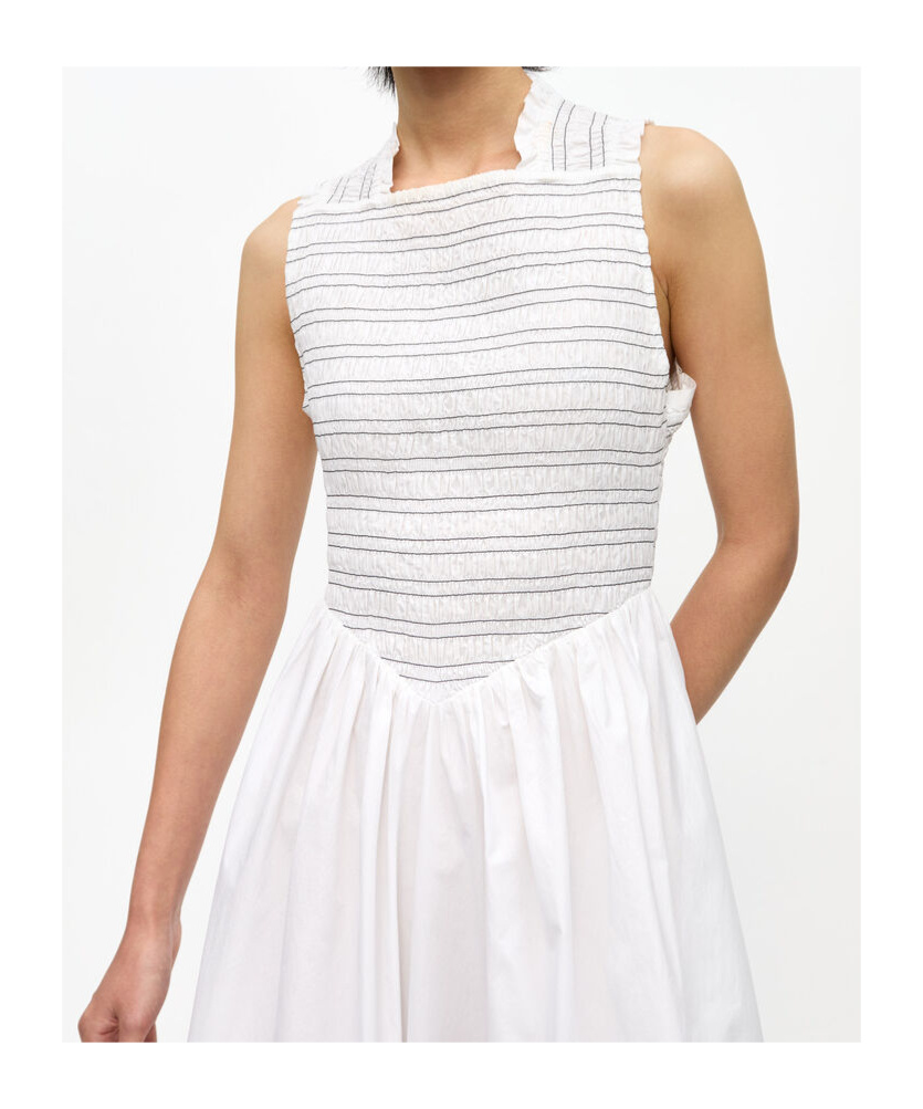 Ganni White Washed Stretch Cotton Smock Midi Dress