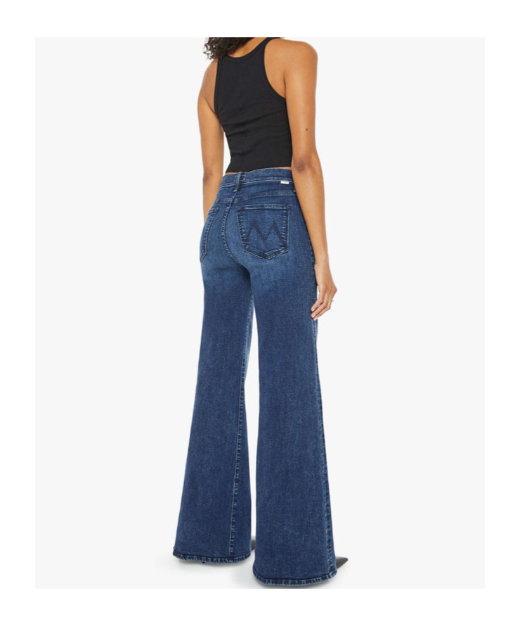 Mother Womens The Tomcat Roller Sneak Brand-tab Wide-leg High-rise Denim-blend Jeans I Put A Spell On You In Blue