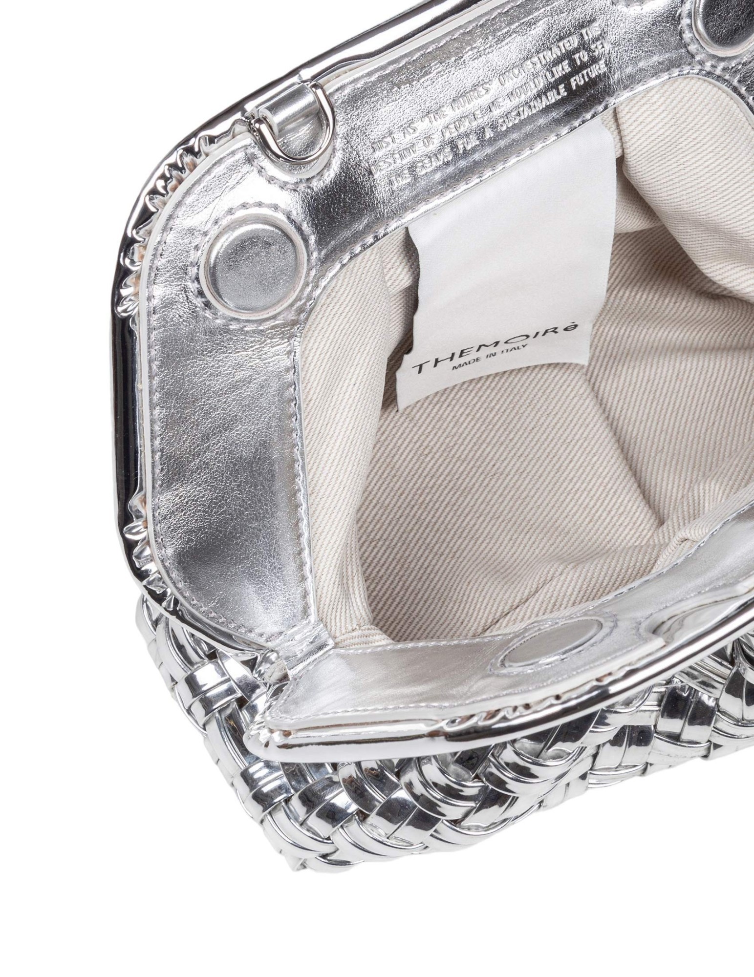 Themoirè Silver Mirror Effect Vegan Fabric Clutch Bag In White