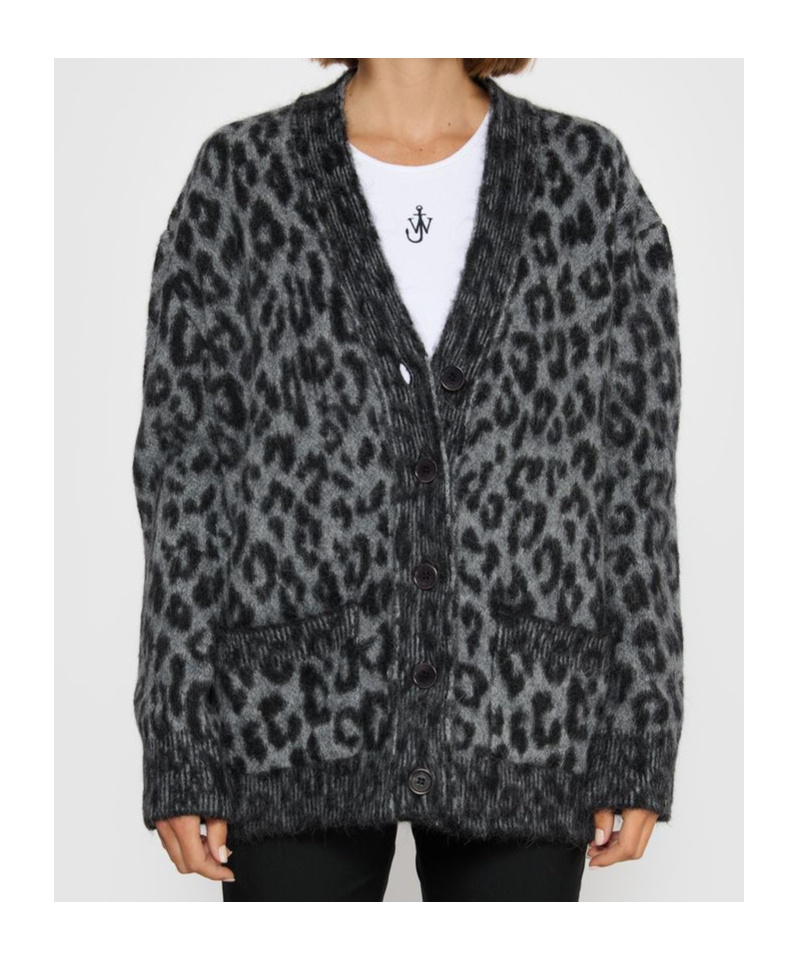 Anine Bing Banks Leopard-print Button Cardigan In Black