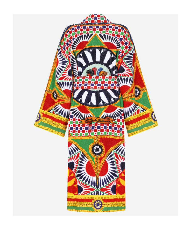 Dolce & Gabbana Graphic-print Long Sleeve Bathrobe In Multicolor