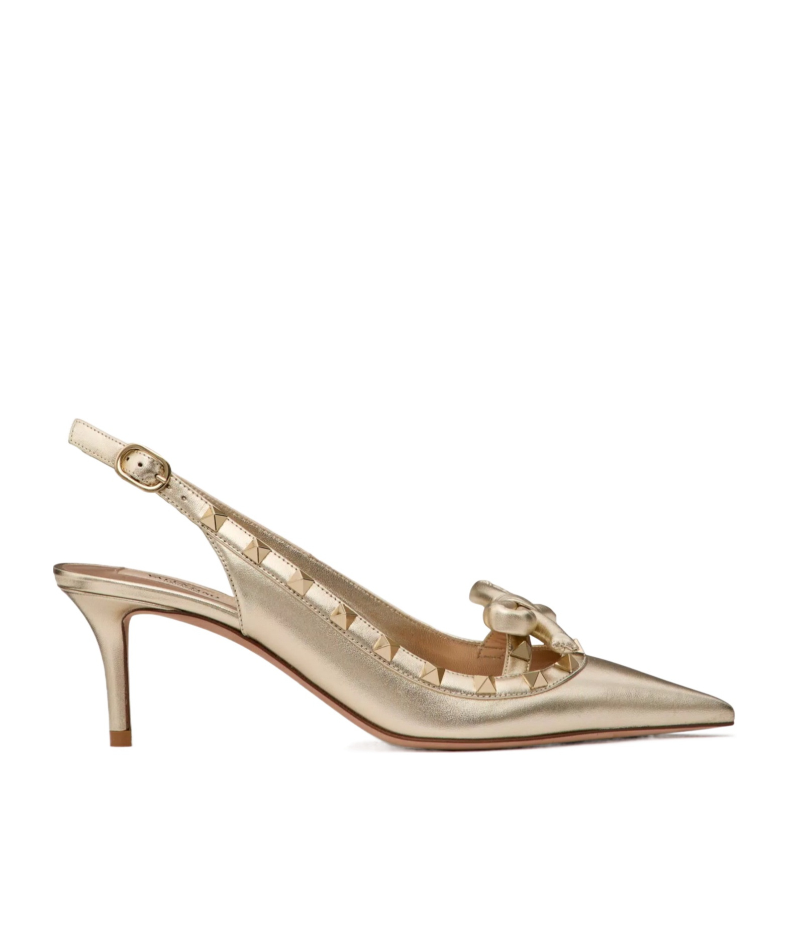 Valentino Garavani Rockstud Bow Slingback Pumps In Laminated Nappa Leather And 60mm Tone Studs Woman In Nude