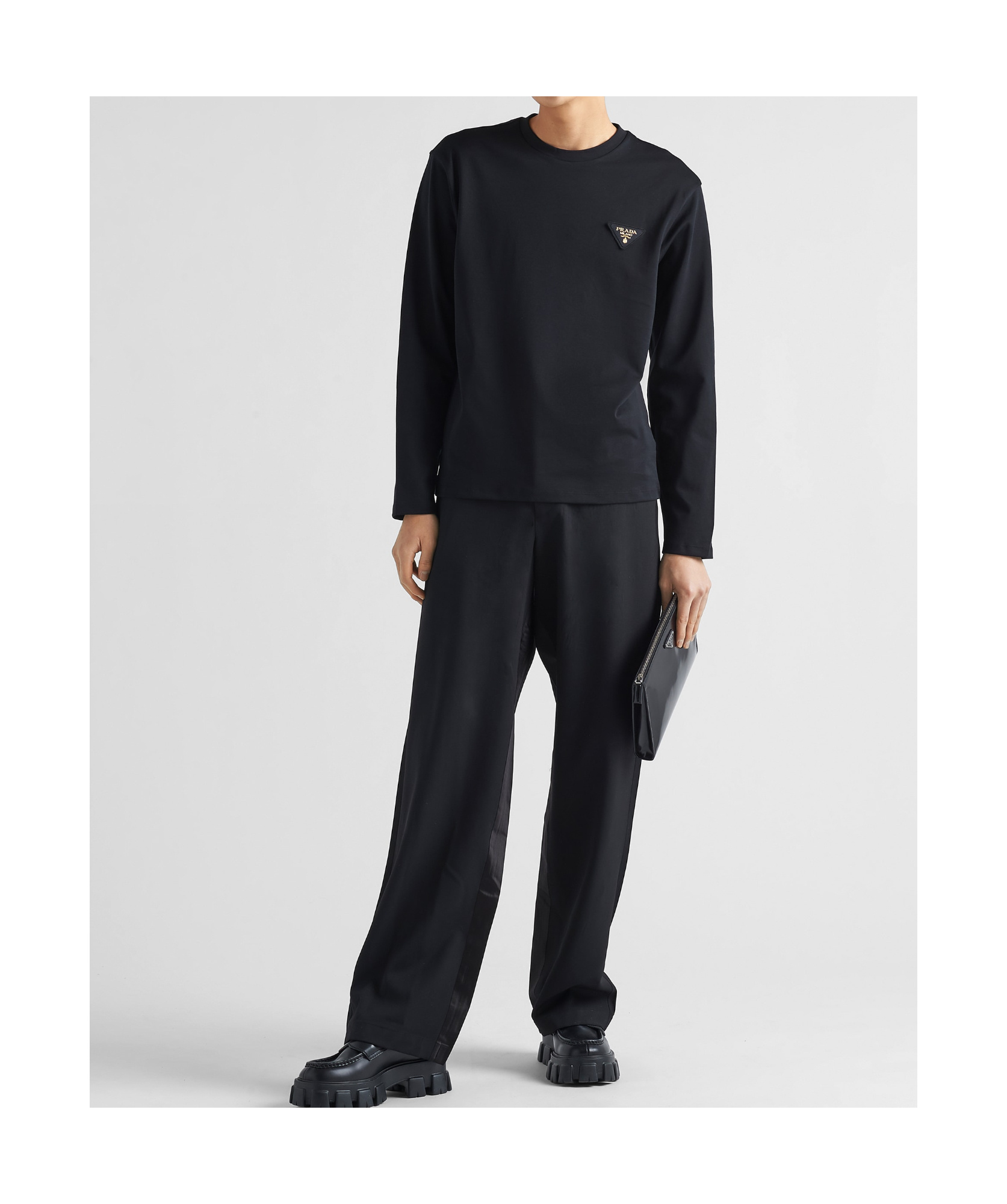 Prada Rundhalspullover Aus Superfeiner Wolle In Black