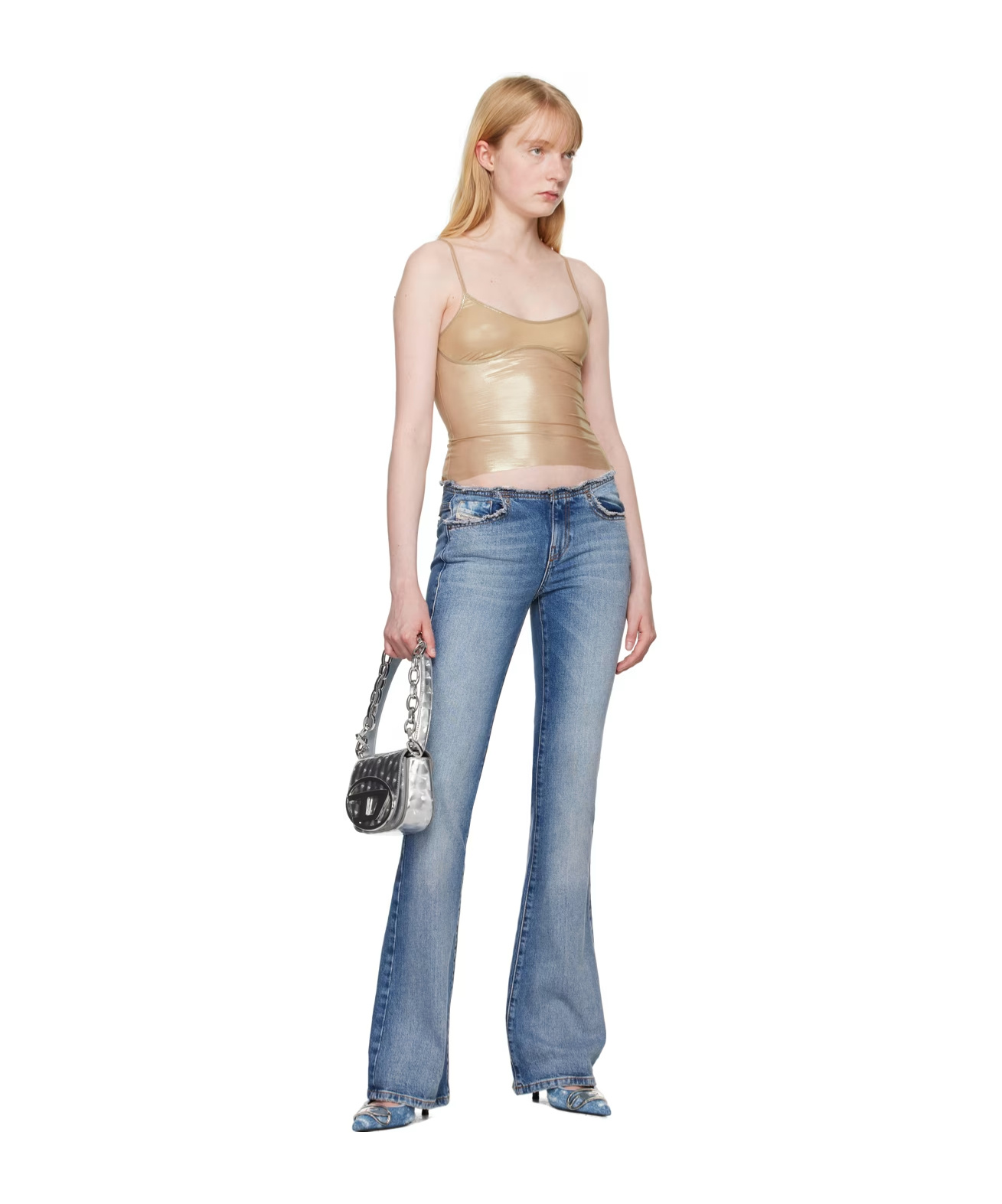 Diesel Low Round Neck Elastic Mesh Sling In Brown