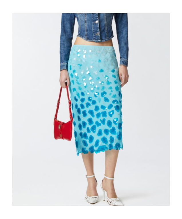 Pinko Sequinned Midi Skirt In Blue