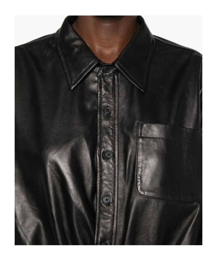 R13 Long-sleeves Leather Shirt In Black