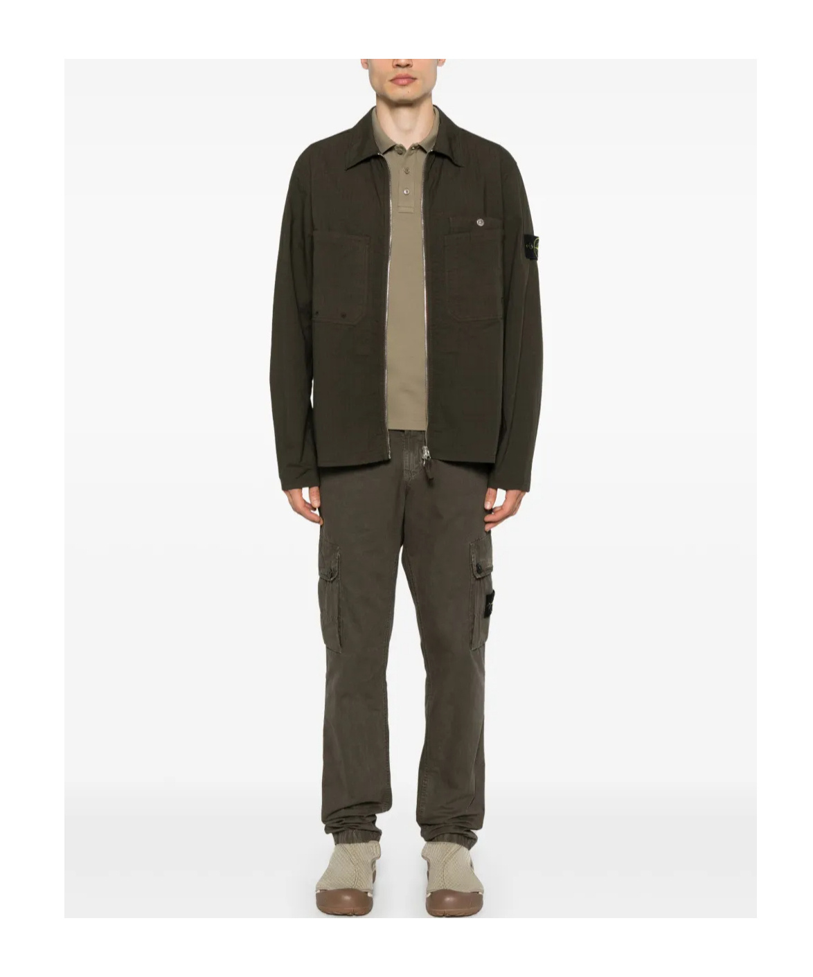 Stone Island Compass-badge Overshirt In Forest Green