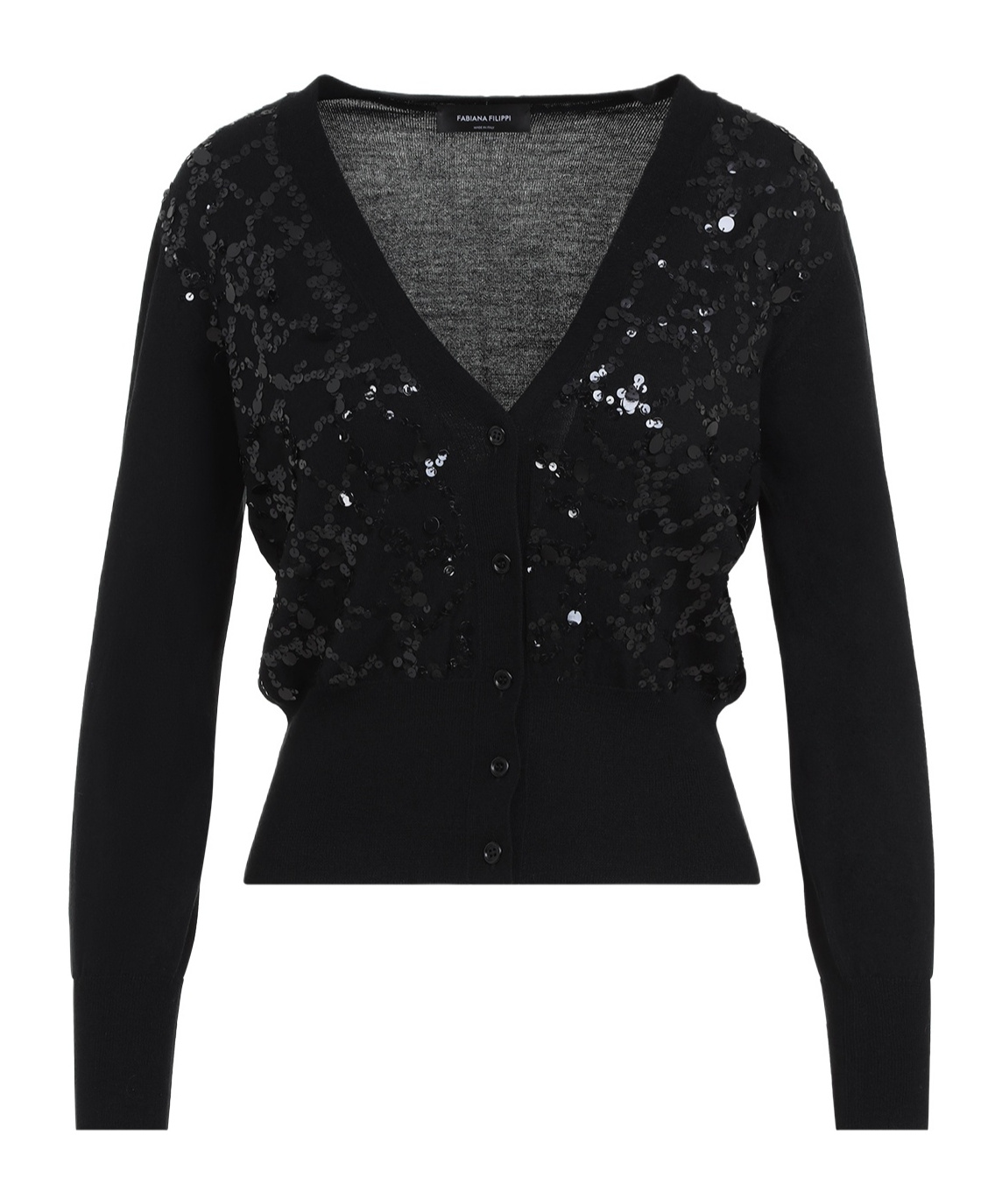 Fabiana Filippi V-neck Wool Blend Cardigan With Front Sequins Detail In Black