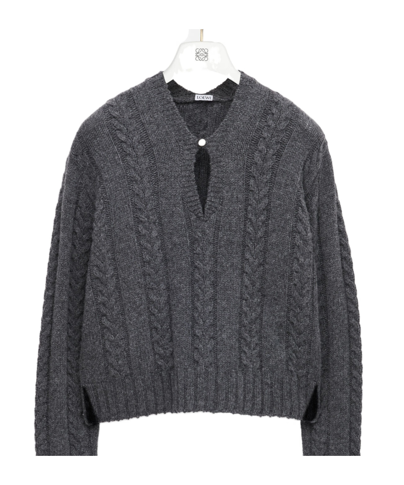 Loewe Womens Grey Keyhole Cable-knit Wool Jumper In Gray
