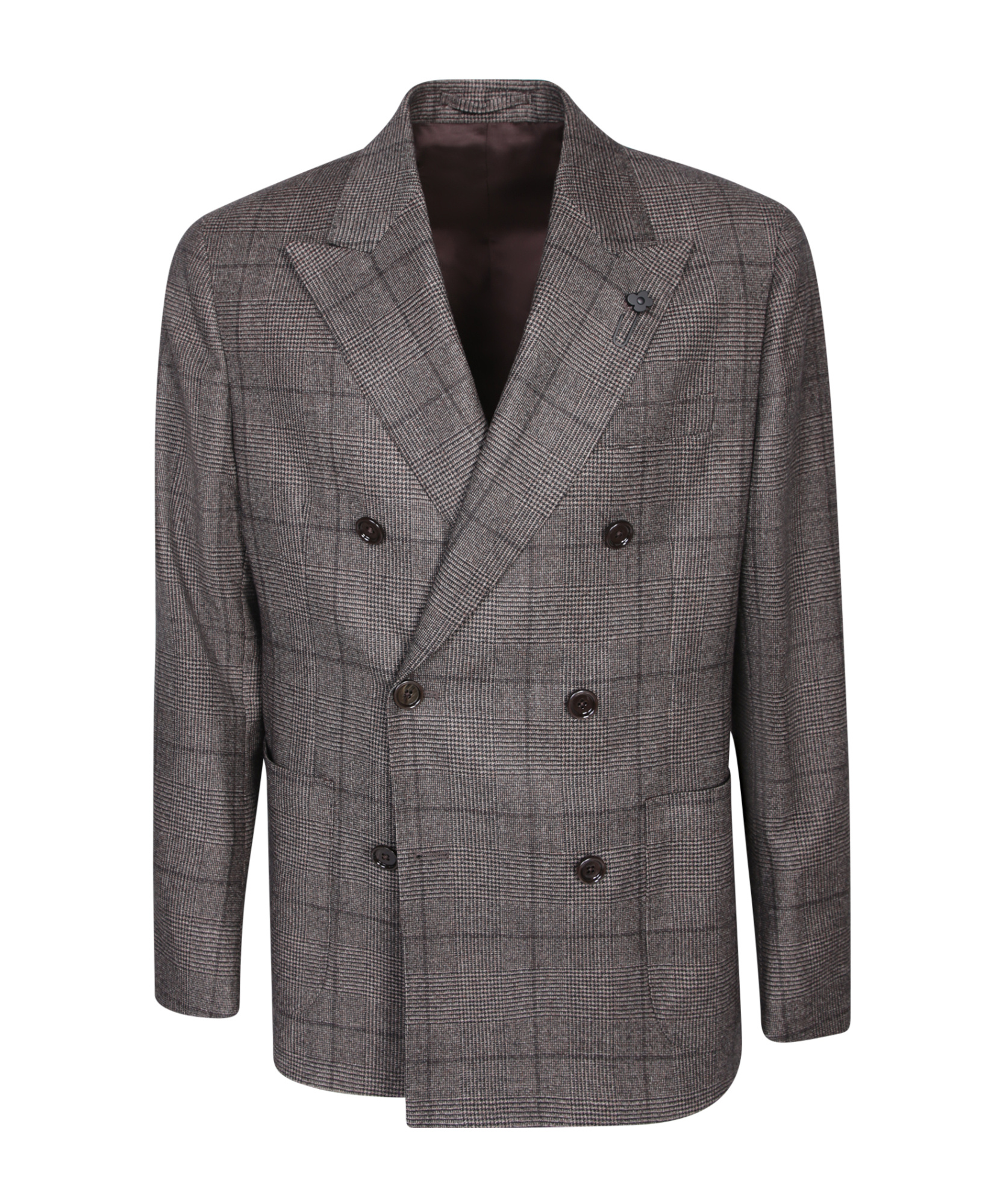 Lardini Check Pattern Double-breasted Suit In Gray/multicolor