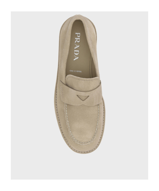 Prada Desert Calf Leather Flat Shoes In Brown