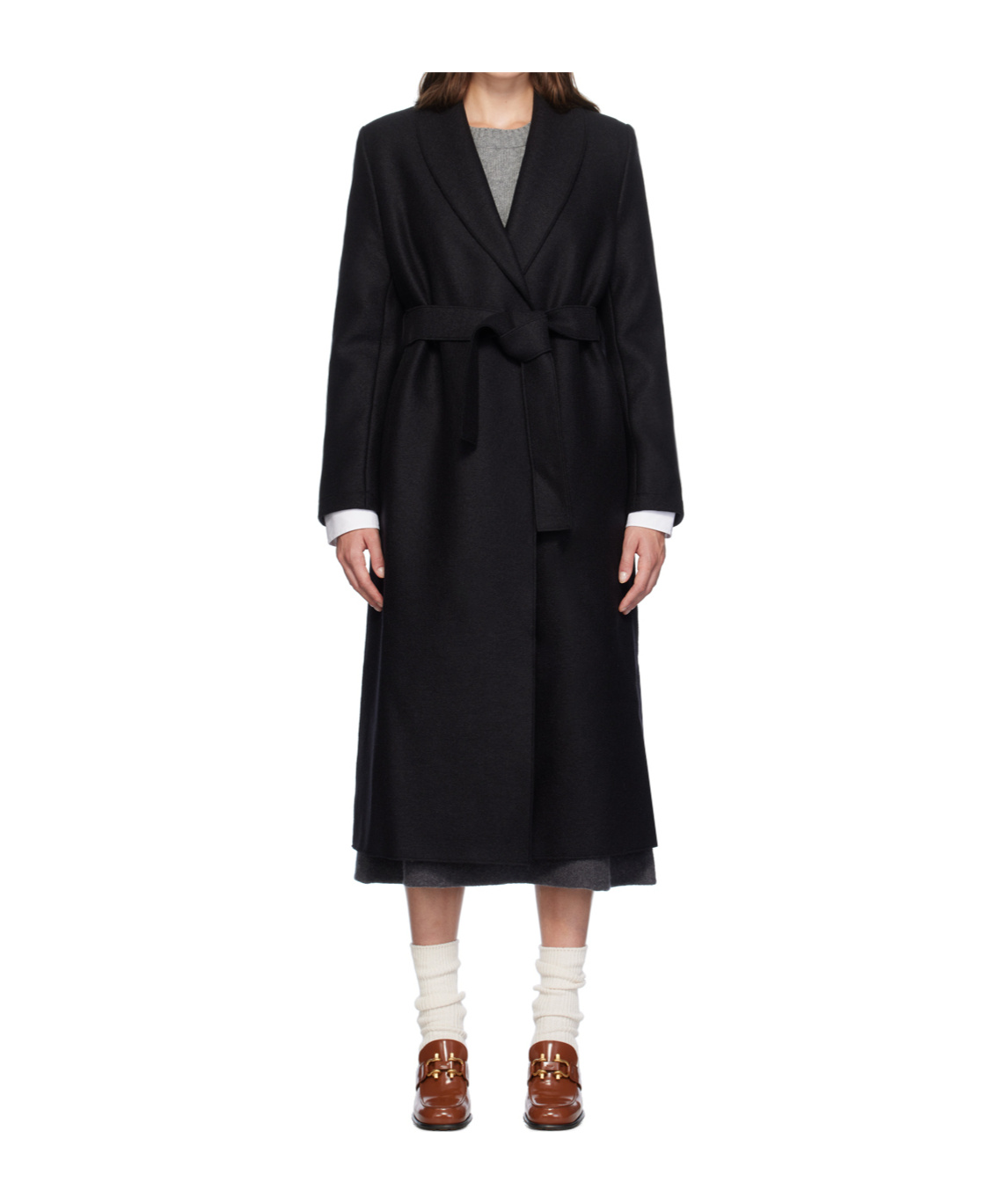 Shop Harris Wharf London Long Coat With Green Fruit Collar In Black